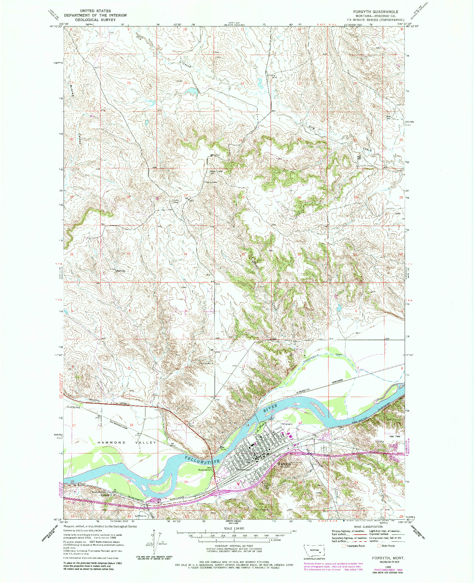 USGS 1:24000-SCALE QUADRANGLE FOR FORSYTH, MT 1968