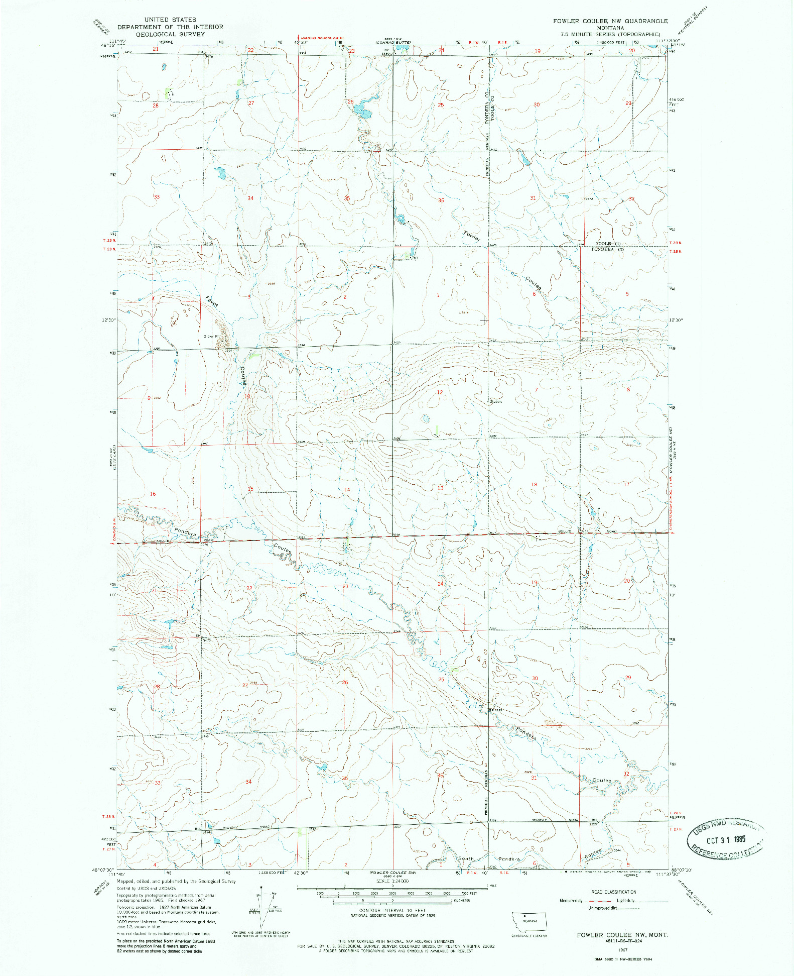 USGS 1:24000-SCALE QUADRANGLE FOR FOWLER COULEE NW, MT 1967