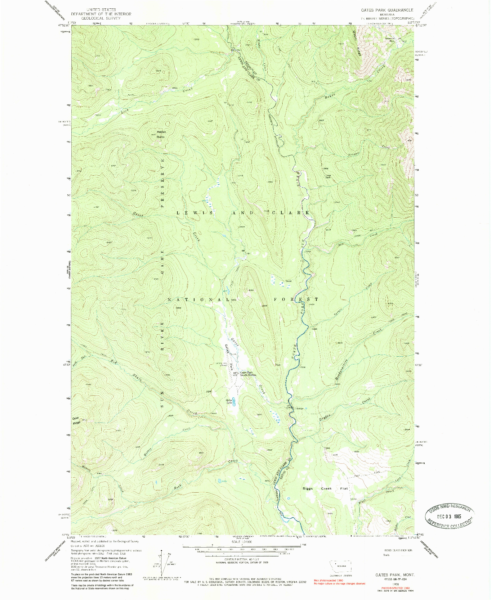 USGS 1:24000-SCALE QUADRANGLE FOR GATES PARK, MT 1958