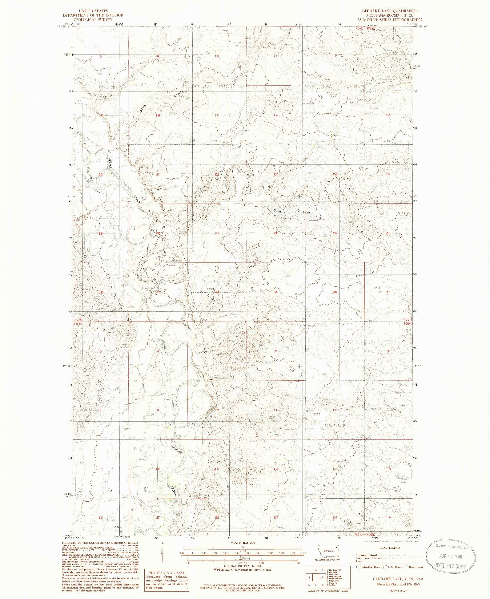 USGS 1:24000-SCALE QUADRANGLE FOR GEDDART LAKE, MT 1983