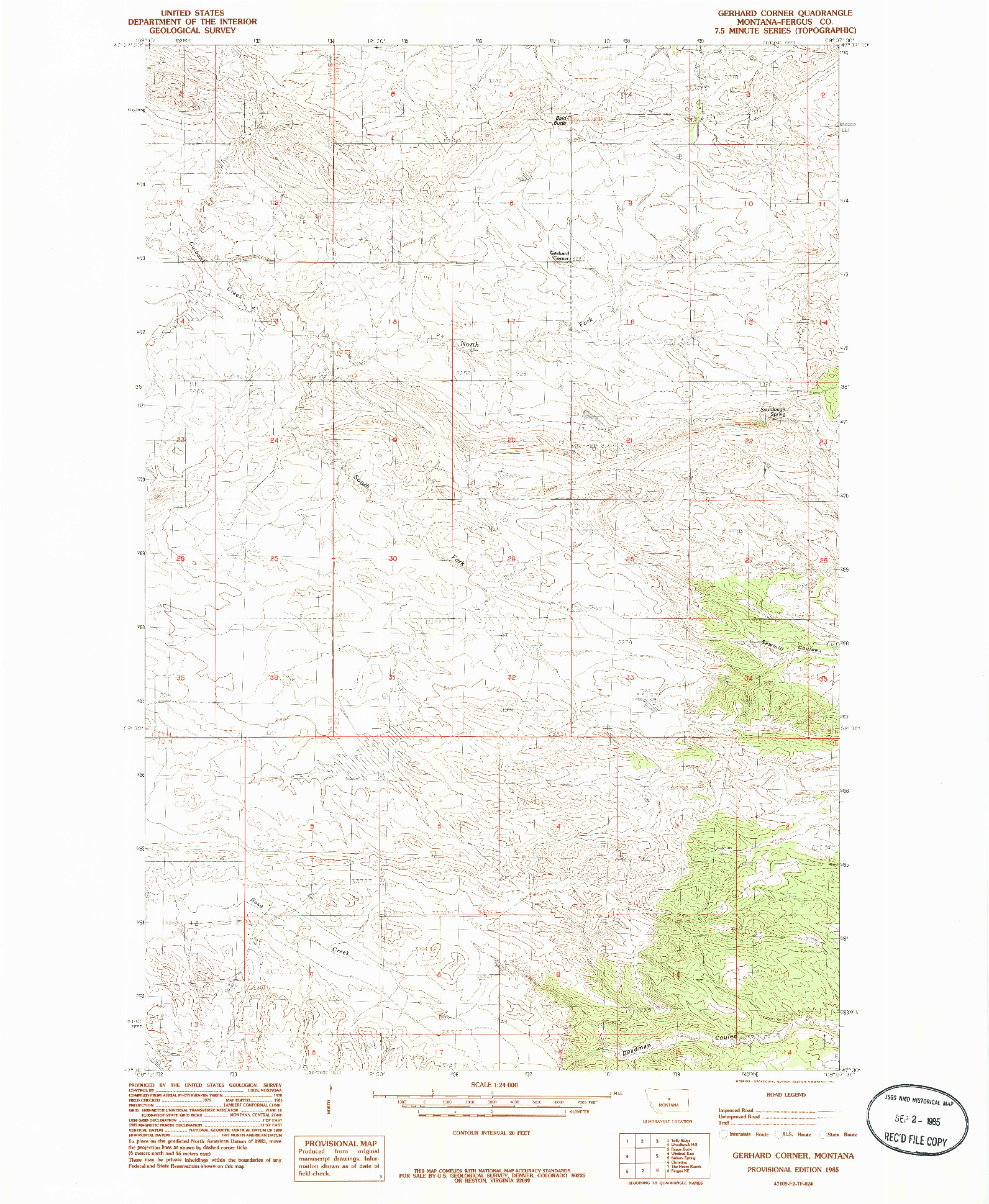 USGS 1:24000-SCALE QUADRANGLE FOR GERHARD CORNER, MT 1985