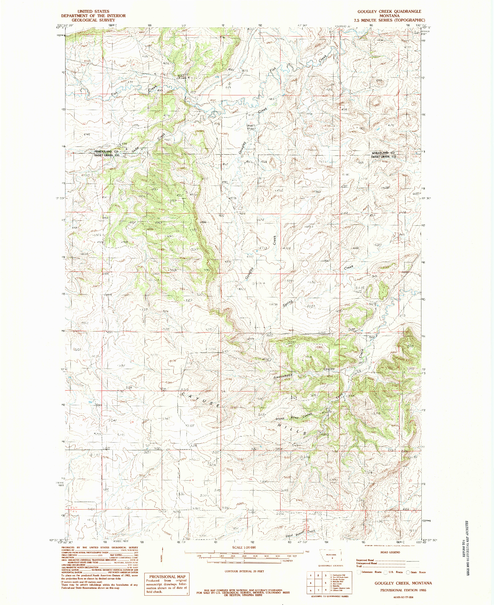 USGS 1:24000-SCALE QUADRANGLE FOR GOUGLEY CREEK, MT 1985