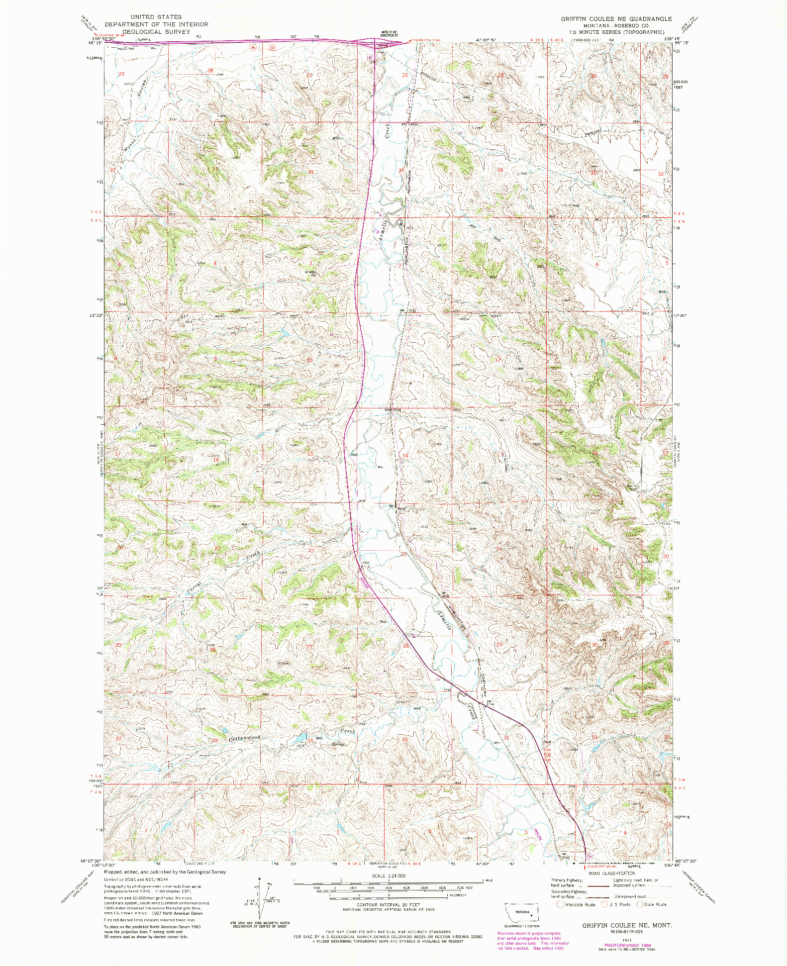 USGS 1:24000-SCALE QUADRANGLE FOR GRIFFIN COULEE NE, MT 1971