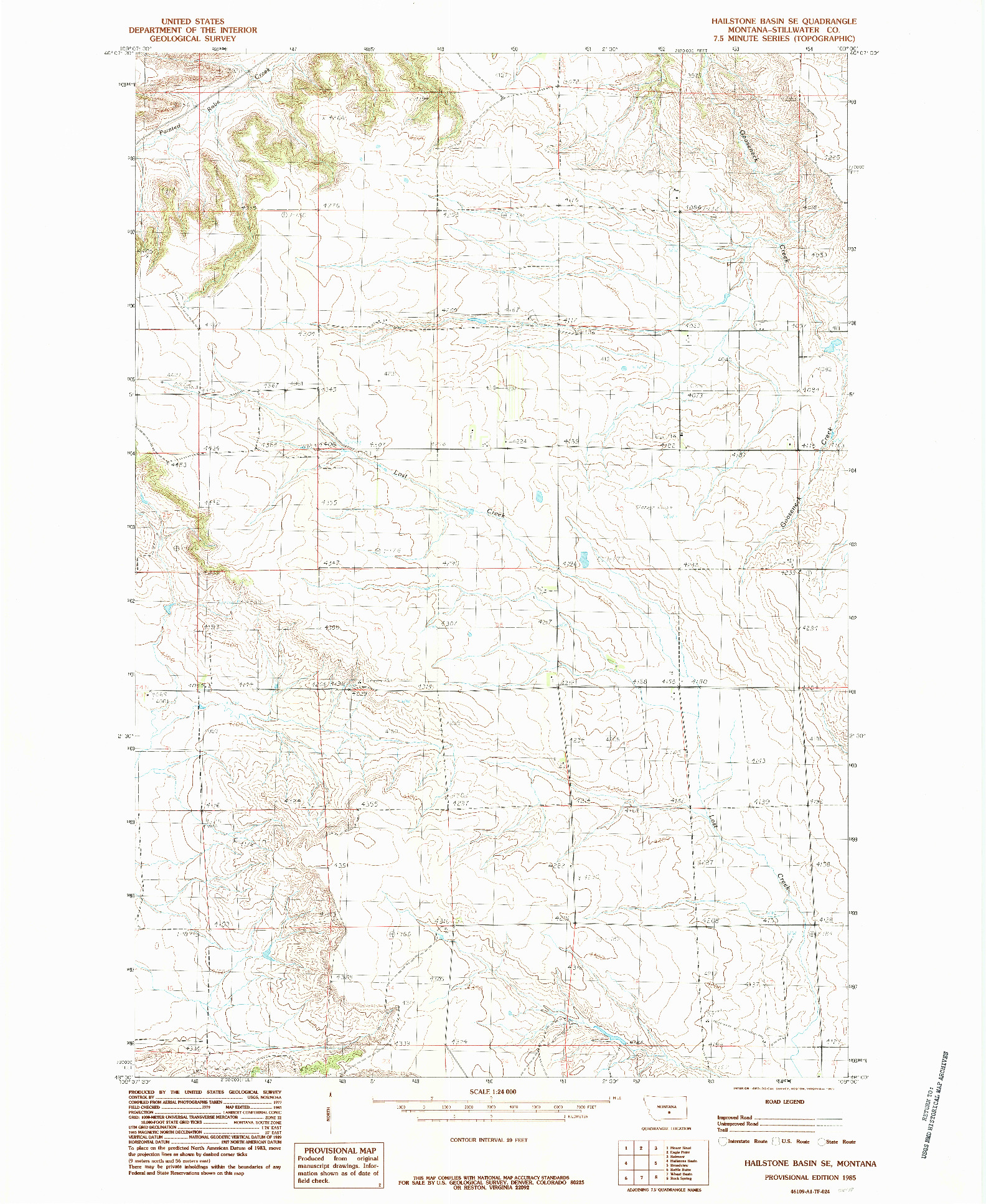 USGS 1:24000-SCALE QUADRANGLE FOR HAILSTONE BASIN SE, MT 1985