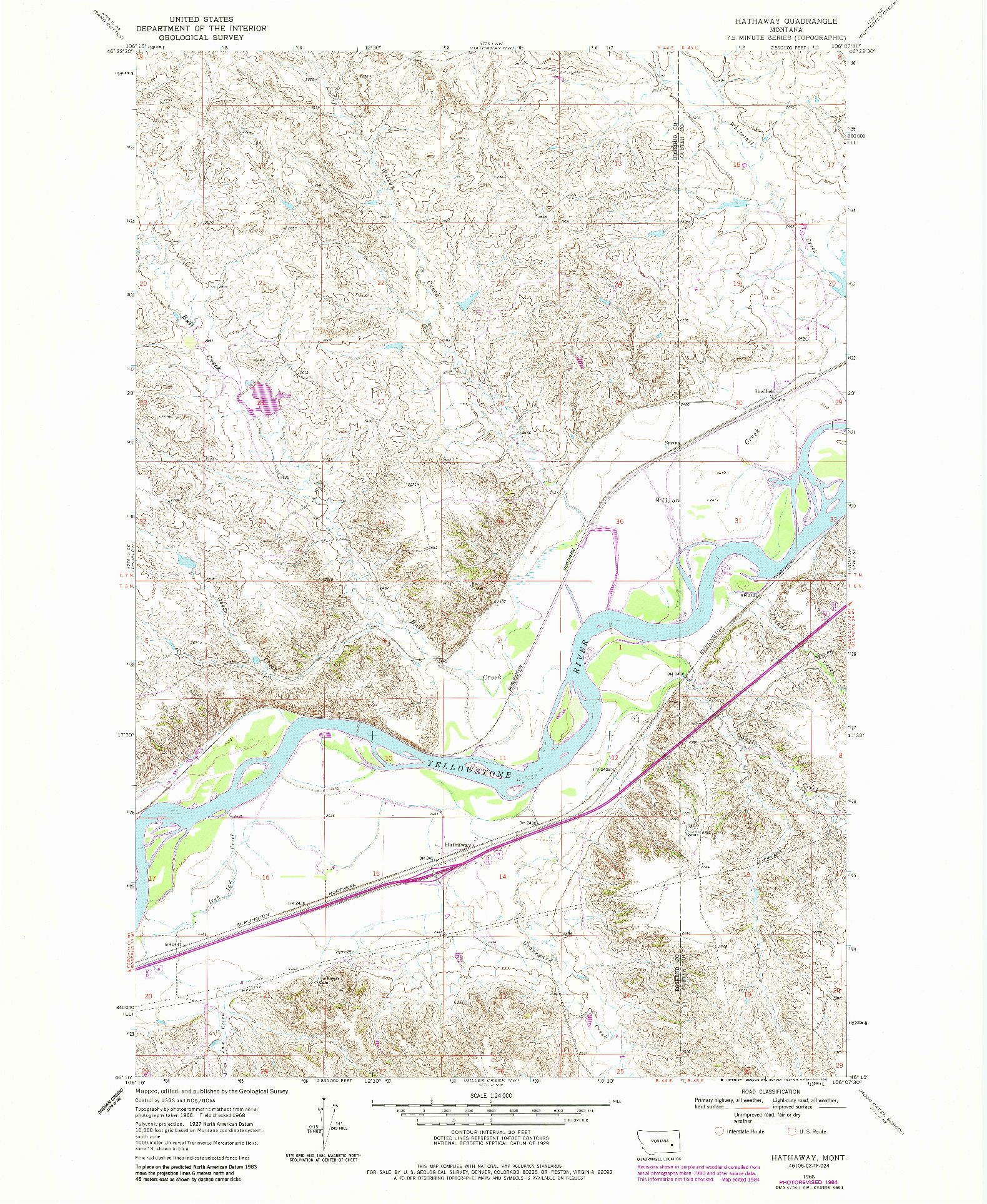 USGS 1:24000-SCALE QUADRANGLE FOR HATHAWAY, MT 1968