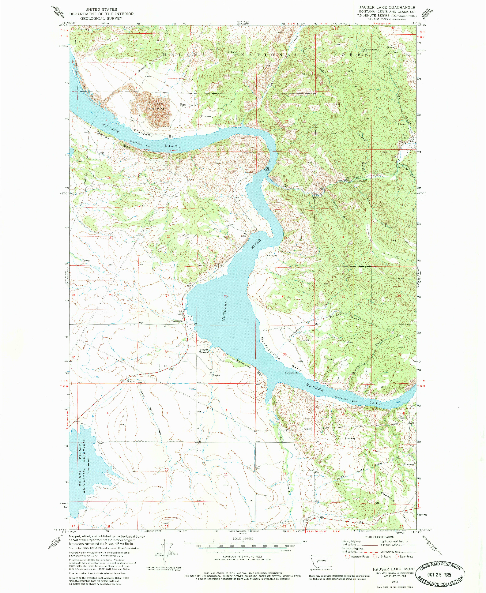 USGS 1:24000-SCALE QUADRANGLE FOR HAUSER LAKE, MT 1972