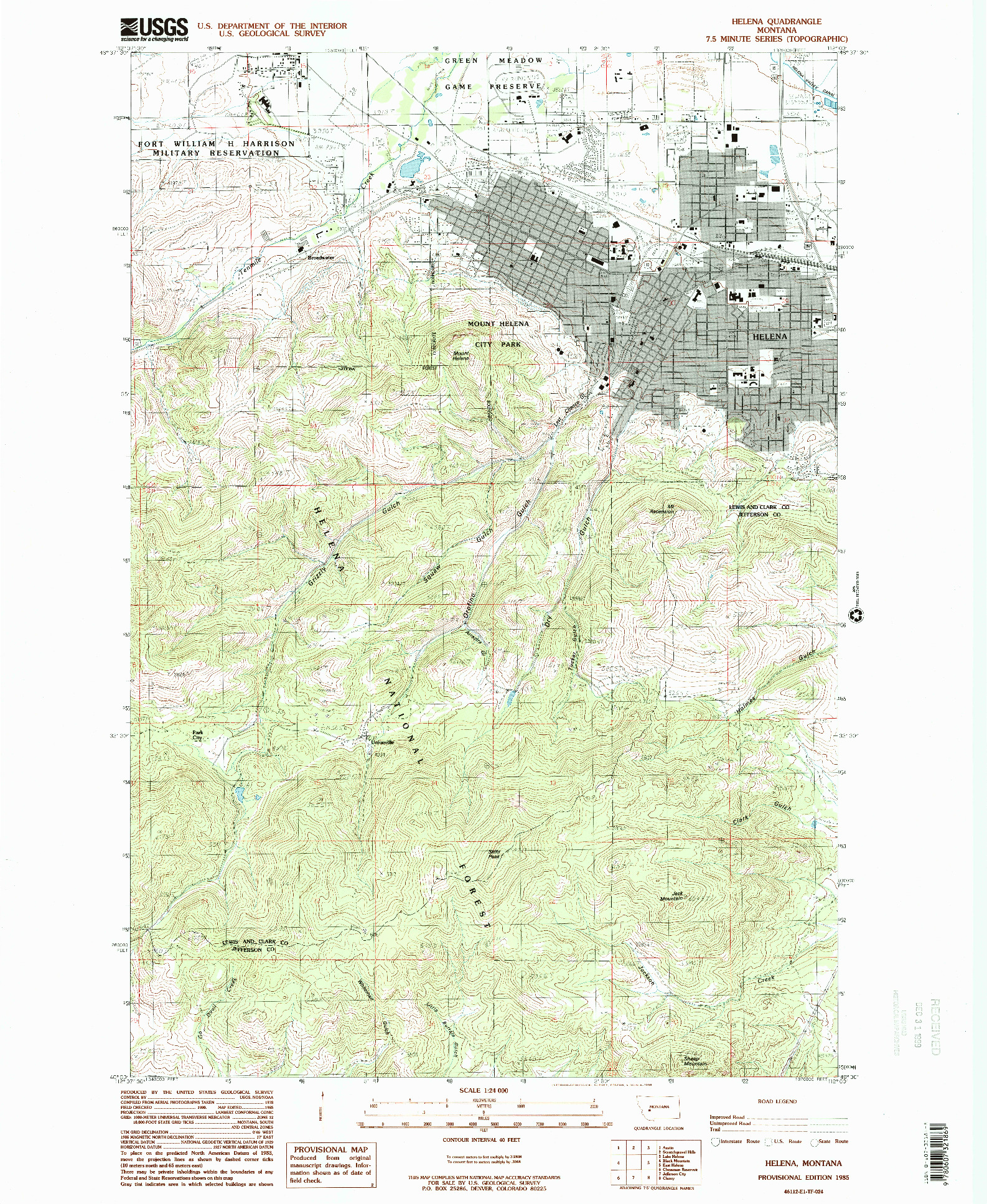 USGS 1:24000-SCALE QUADRANGLE FOR HELENA, MT 1985