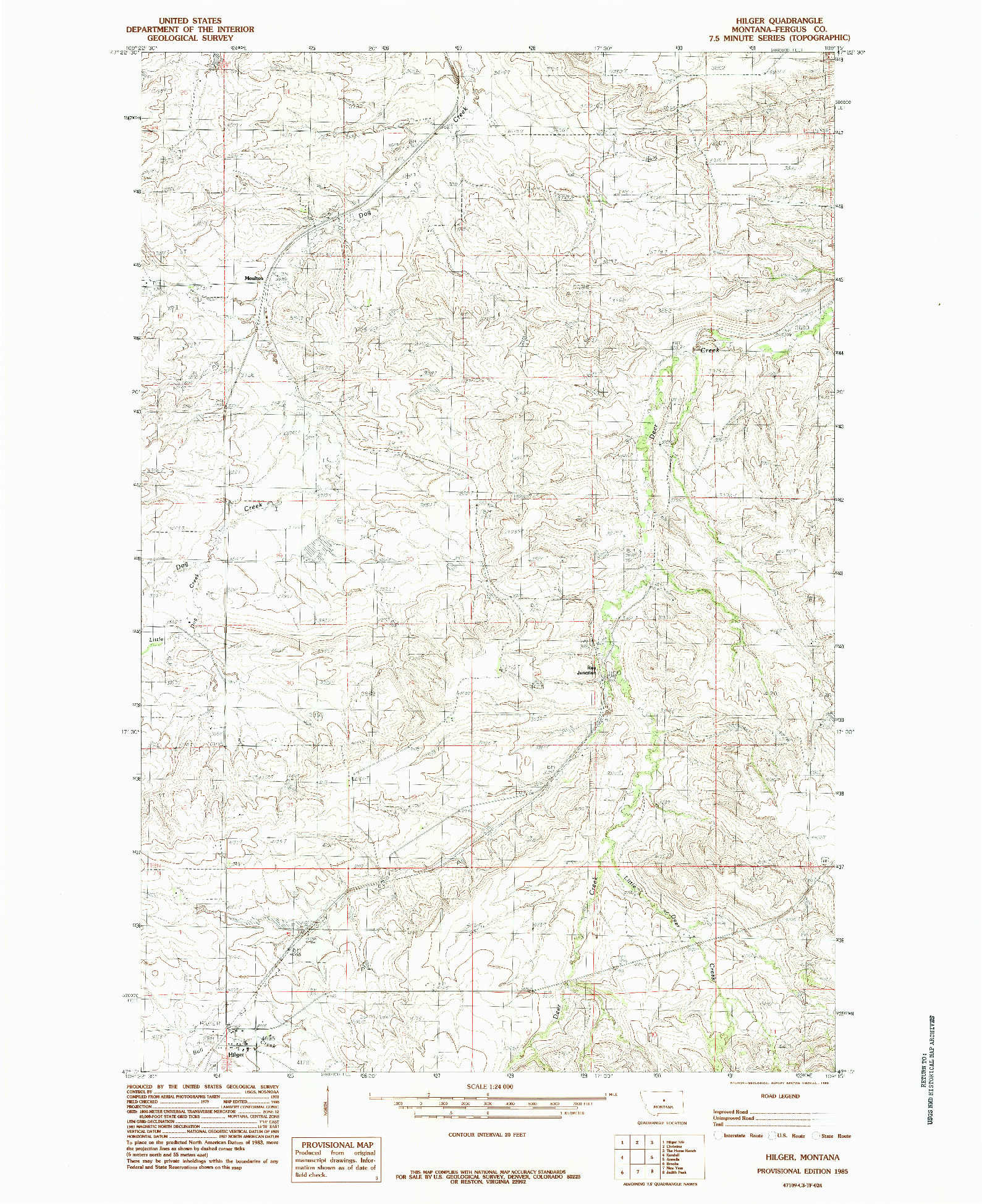 USGS 1:24000-SCALE QUADRANGLE FOR HILGER, MT 1985