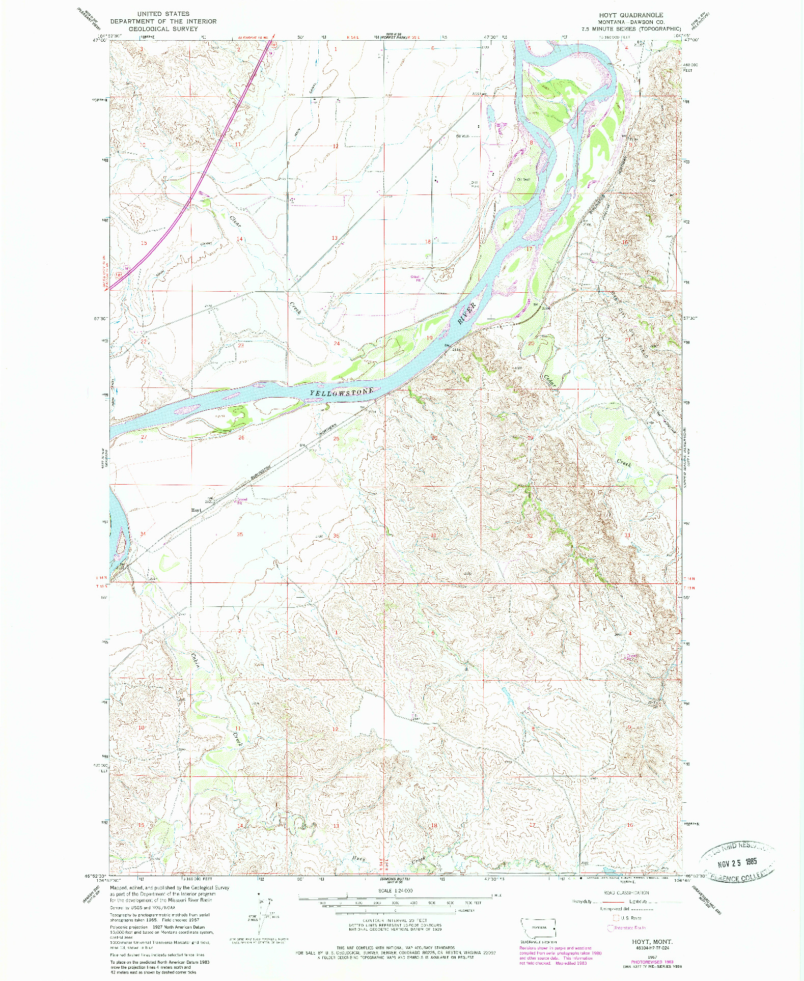 USGS 1:24000-SCALE QUADRANGLE FOR HOYT, MT 1967