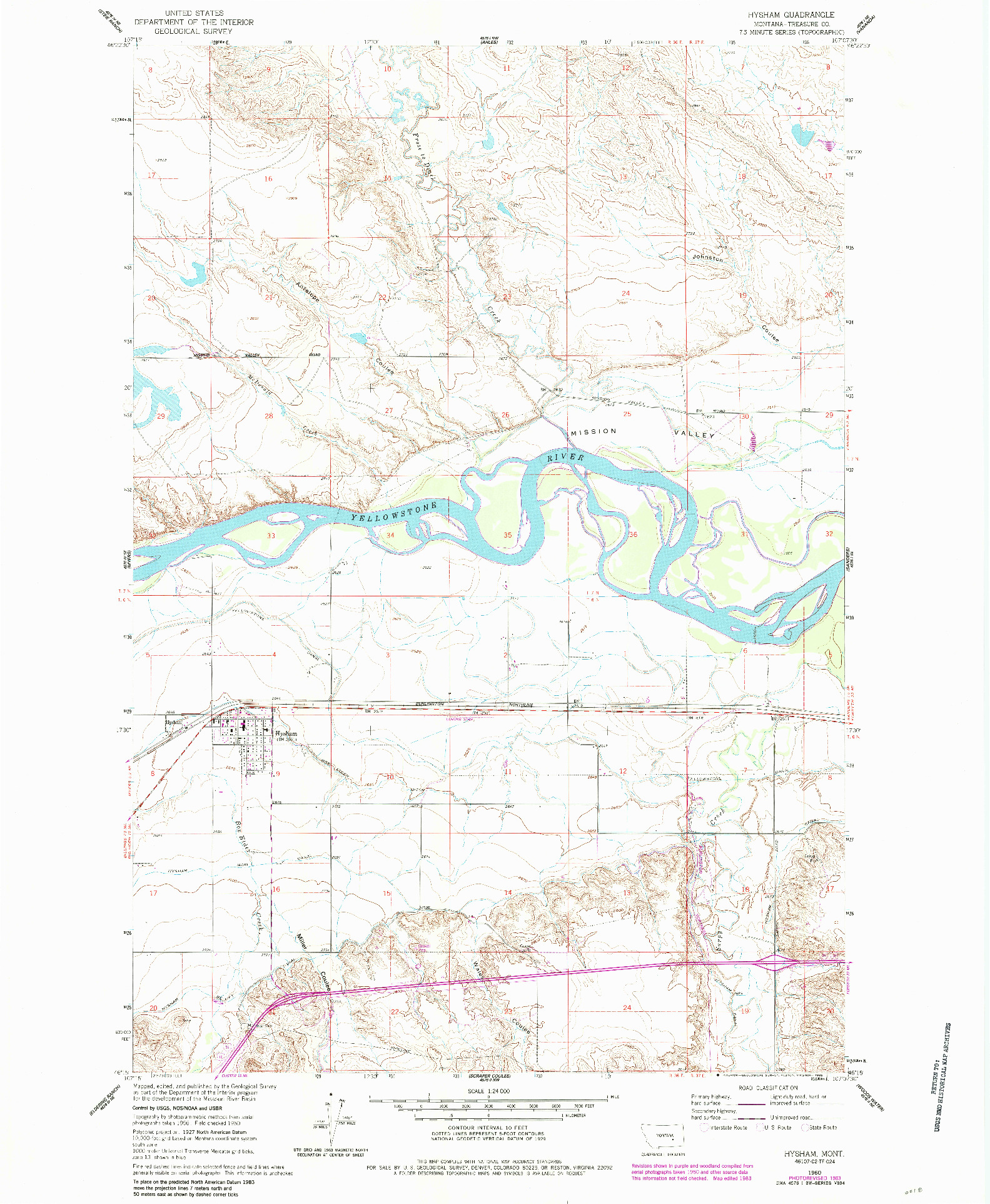 USGS 1:24000-SCALE QUADRANGLE FOR HYSHAM, MT 1960