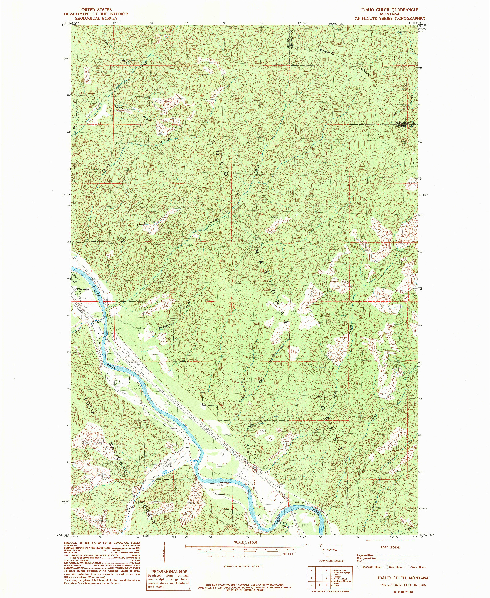USGS 1:24000-SCALE QUADRANGLE FOR IDAHO GULCH, MT 1985