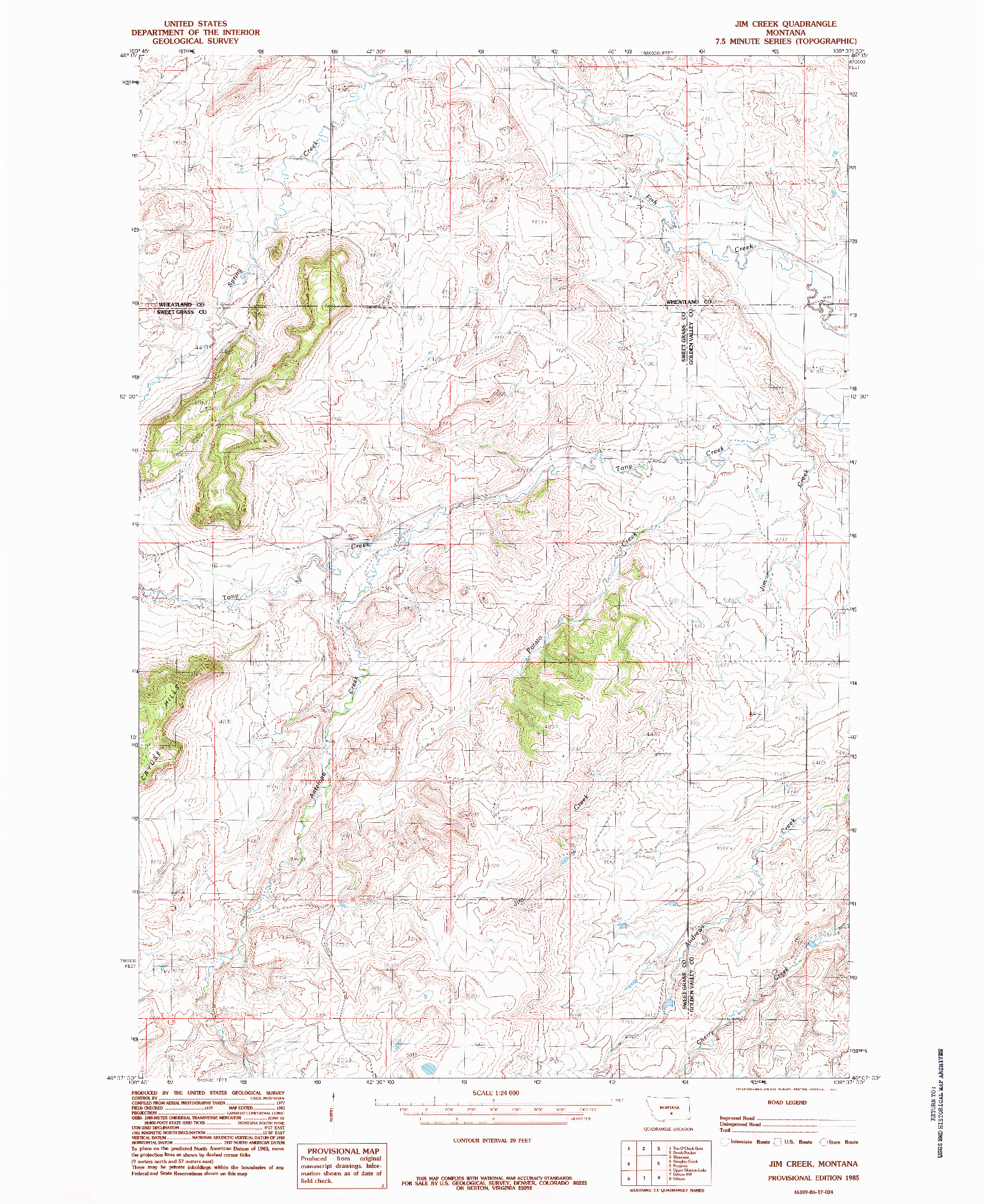 USGS 1:24000-SCALE QUADRANGLE FOR JIM CREEK, MT 1985