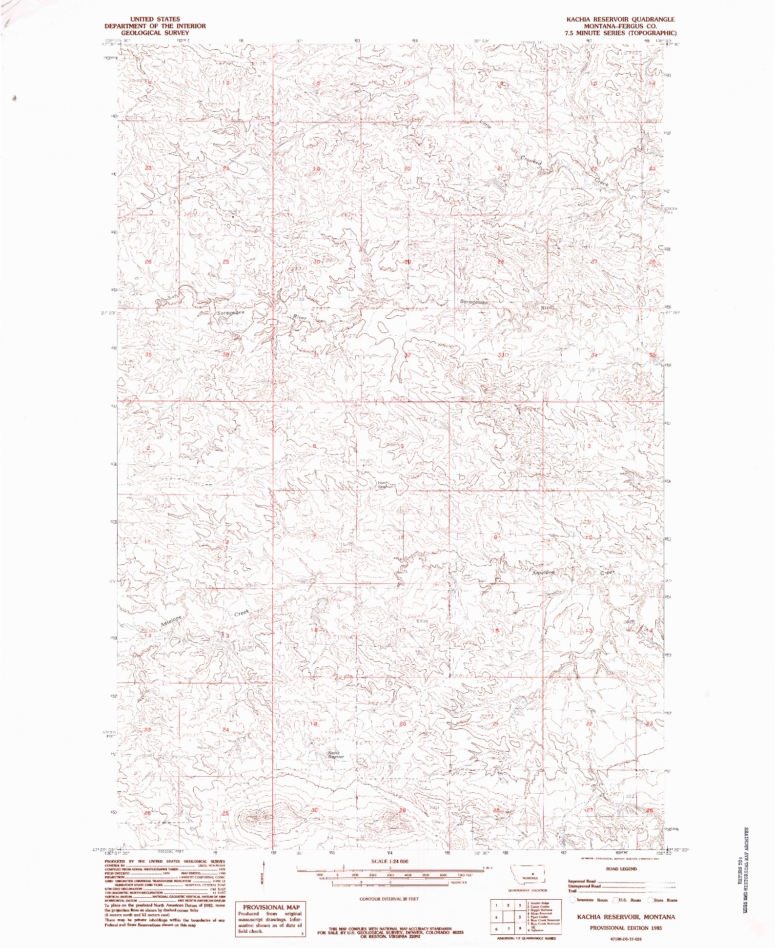 USGS 1:24000-SCALE QUADRANGLE FOR KACHIA RESERVOIR, MT 1985