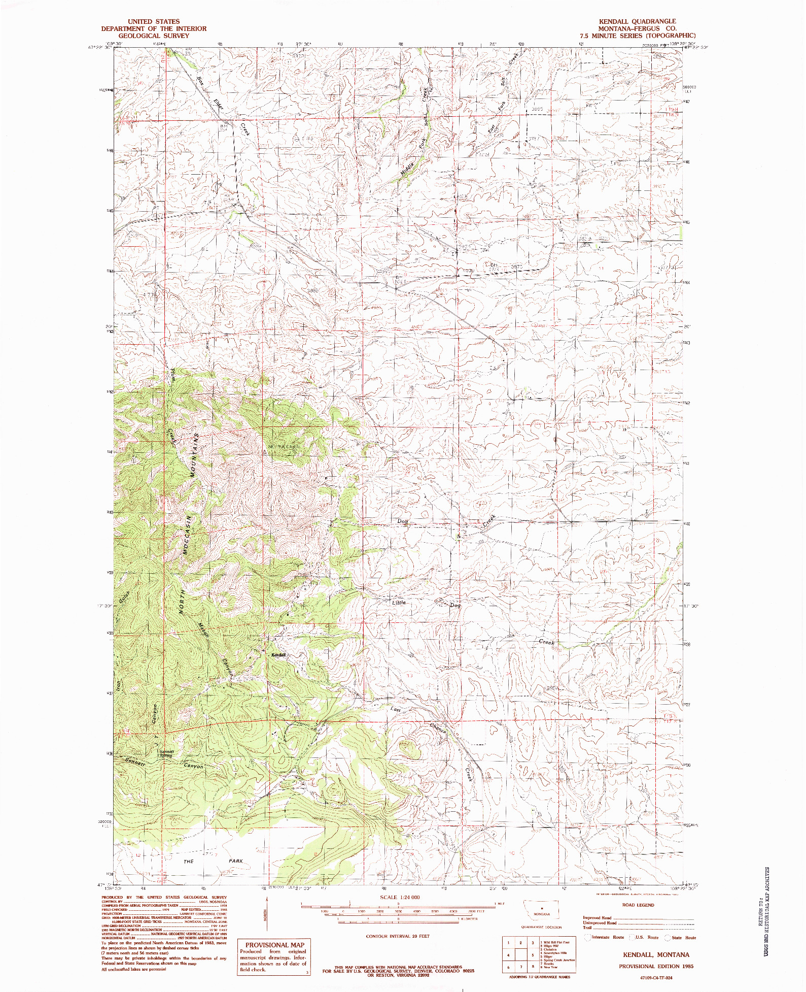 USGS 1:24000-SCALE QUADRANGLE FOR KENDALL, MT 1985