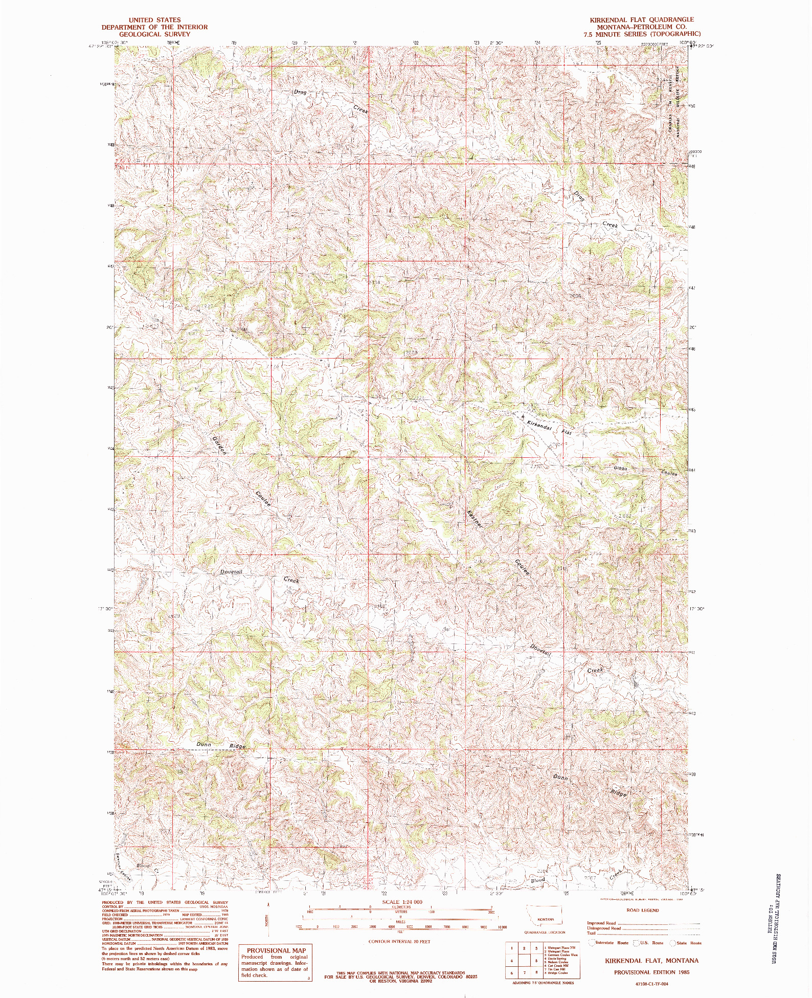 USGS 1:24000-SCALE QUADRANGLE FOR KIRKENDAL FLAT, MT 1985