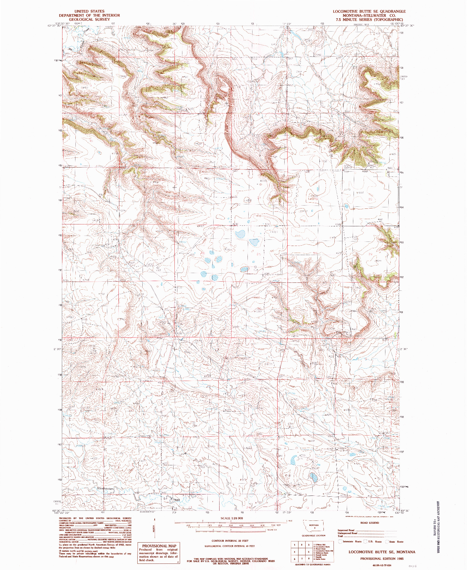 USGS 1:24000-SCALE QUADRANGLE FOR LOCOMOTIVE BUTTE SE, MT 1985
