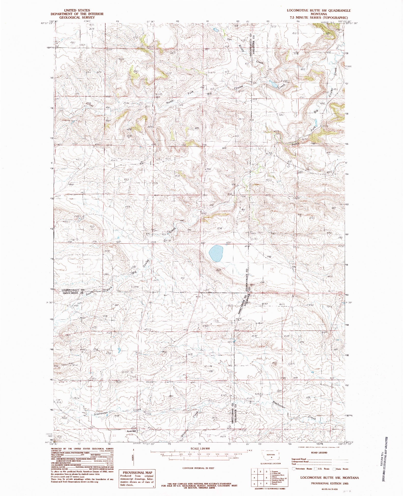 USGS 1:24000-SCALE QUADRANGLE FOR LOCOMOTIVE BUTTE SW, MT 1985