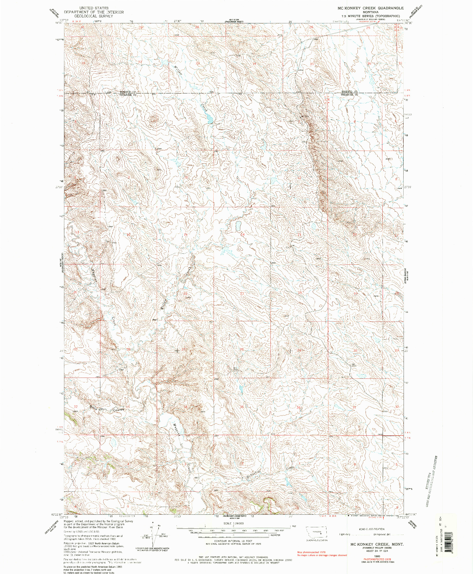 USGS 1:24000-SCALE QUADRANGLE FOR MC KONKEY CREEK, MT 1960