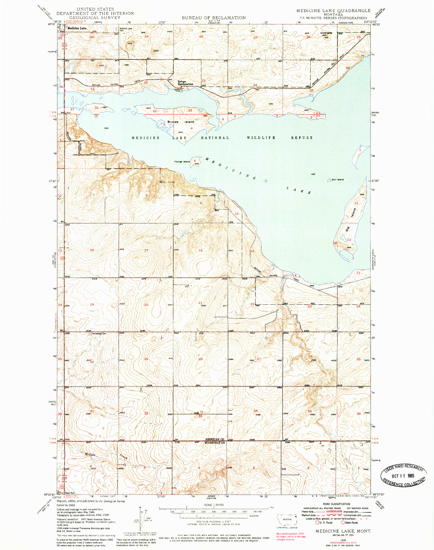 USGS 1:24000-SCALE QUADRANGLE FOR MEDICINE LAKE, MT 1948