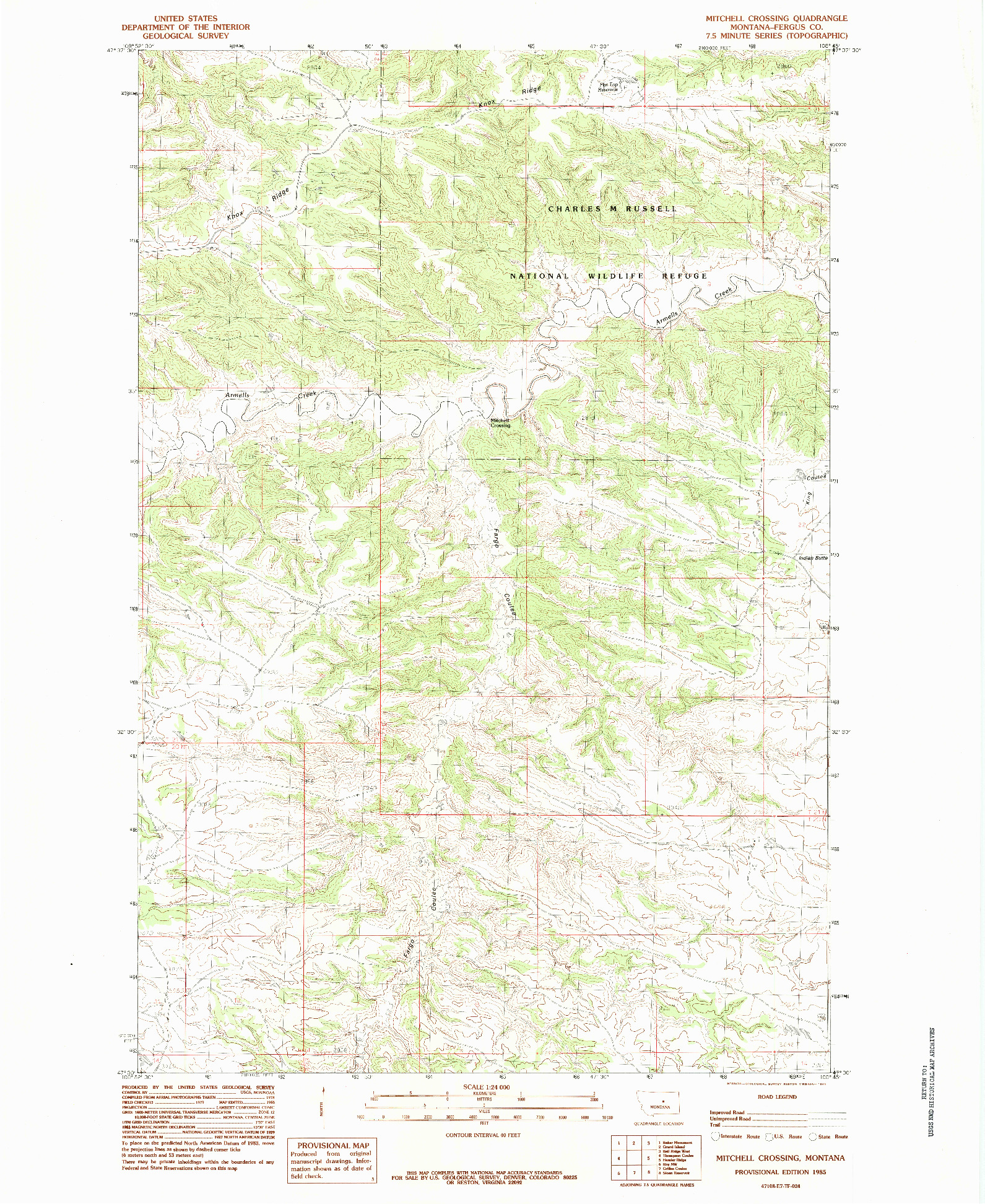 USGS 1:24000-SCALE QUADRANGLE FOR MITCHELL CROSSING, MT 1985