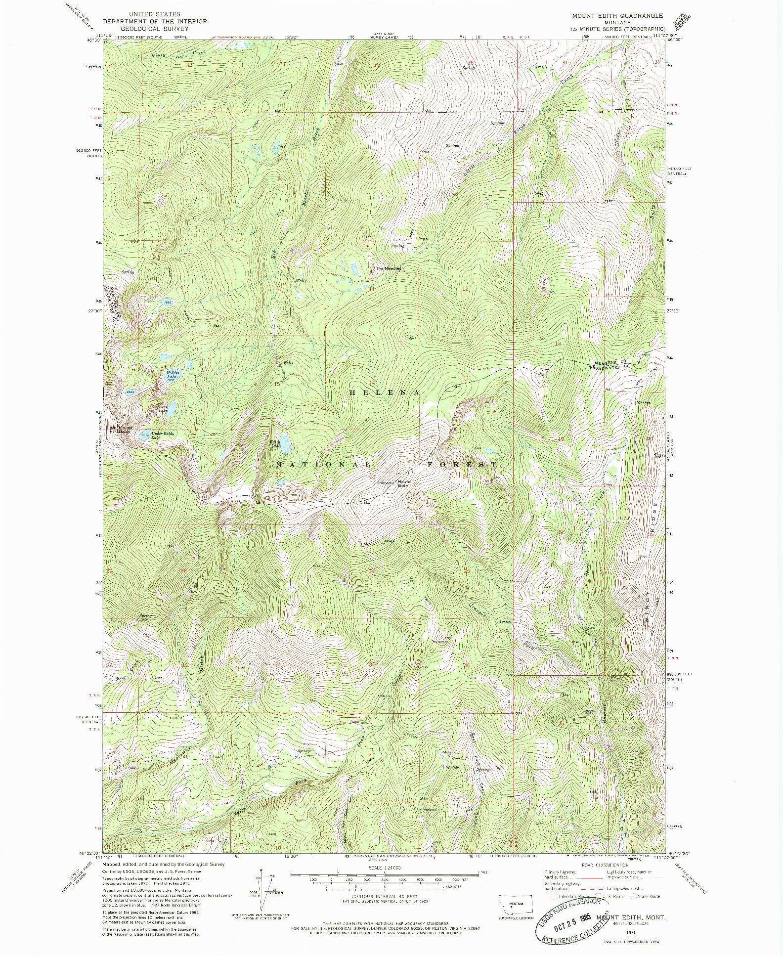 USGS 1:24000-SCALE QUADRANGLE FOR MOUNT EDITH, MT 1971