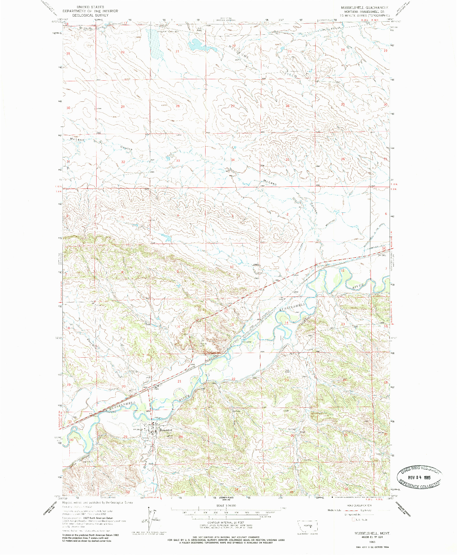 USGS 1:24000-SCALE QUADRANGLE FOR MUSSELSHELL, MT 1963