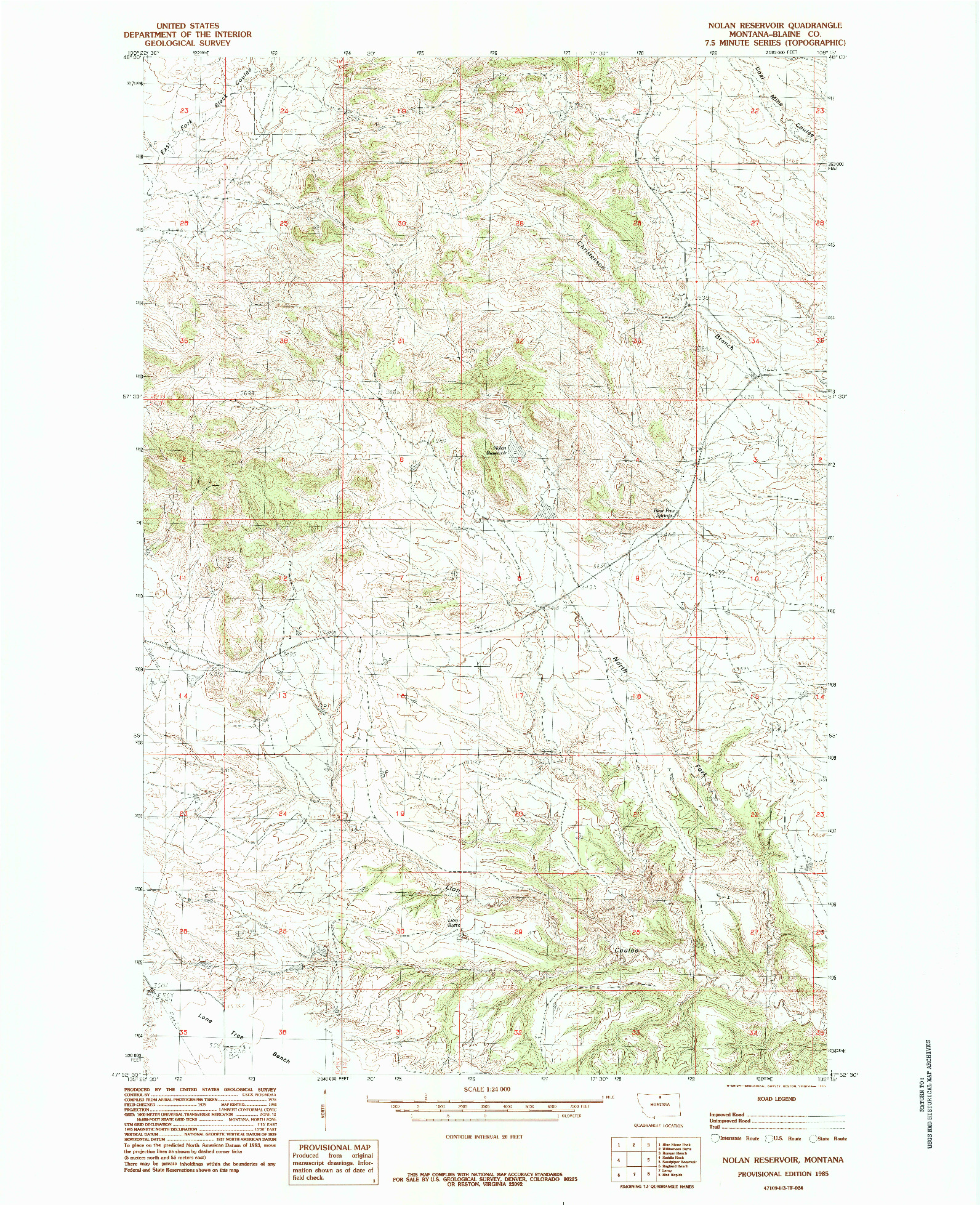USGS 1:24000-SCALE QUADRANGLE FOR NOLAN RESERVOIR, MT 1985