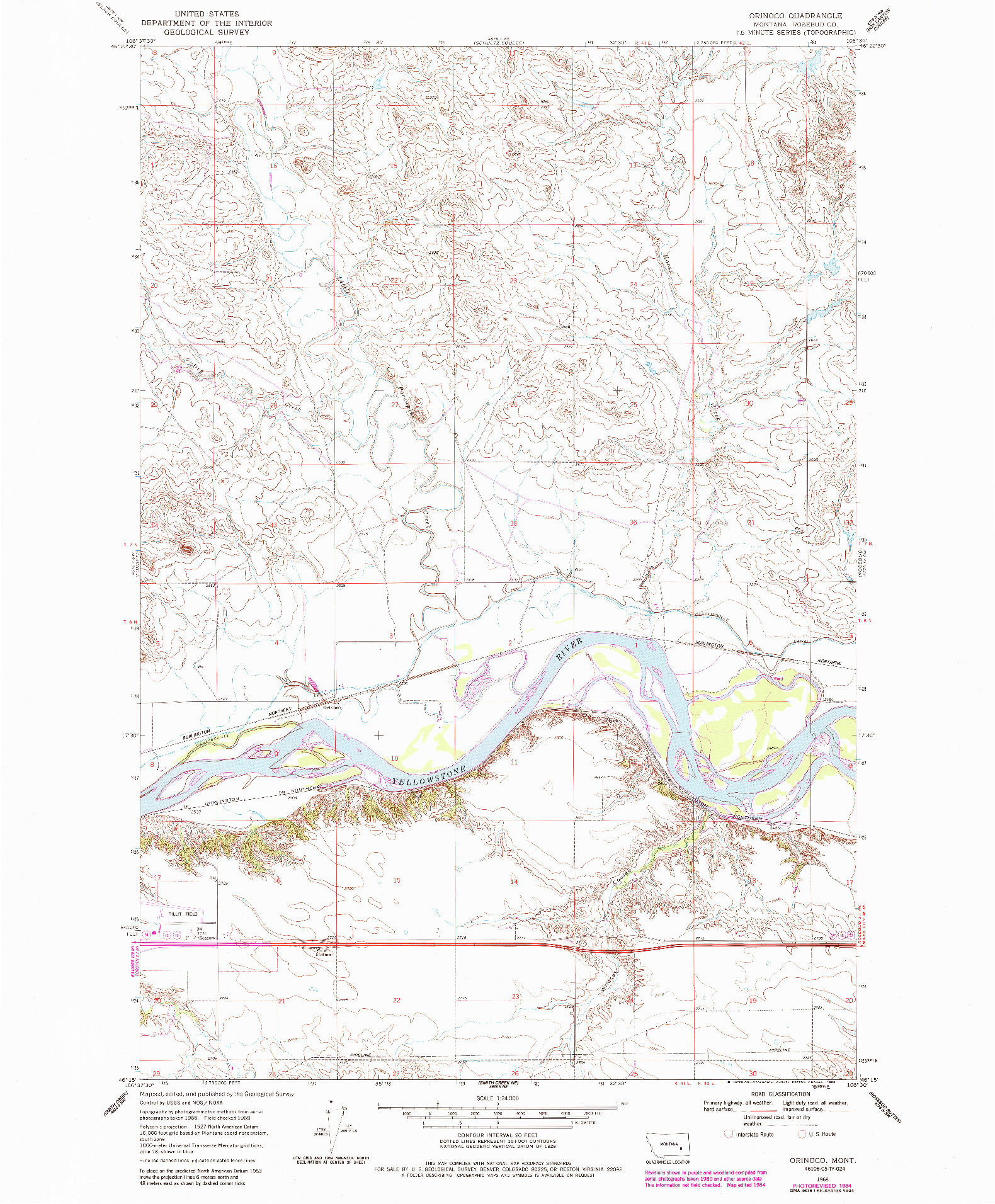 USGS 1:24000-SCALE QUADRANGLE FOR ORINOCO, MT 1968