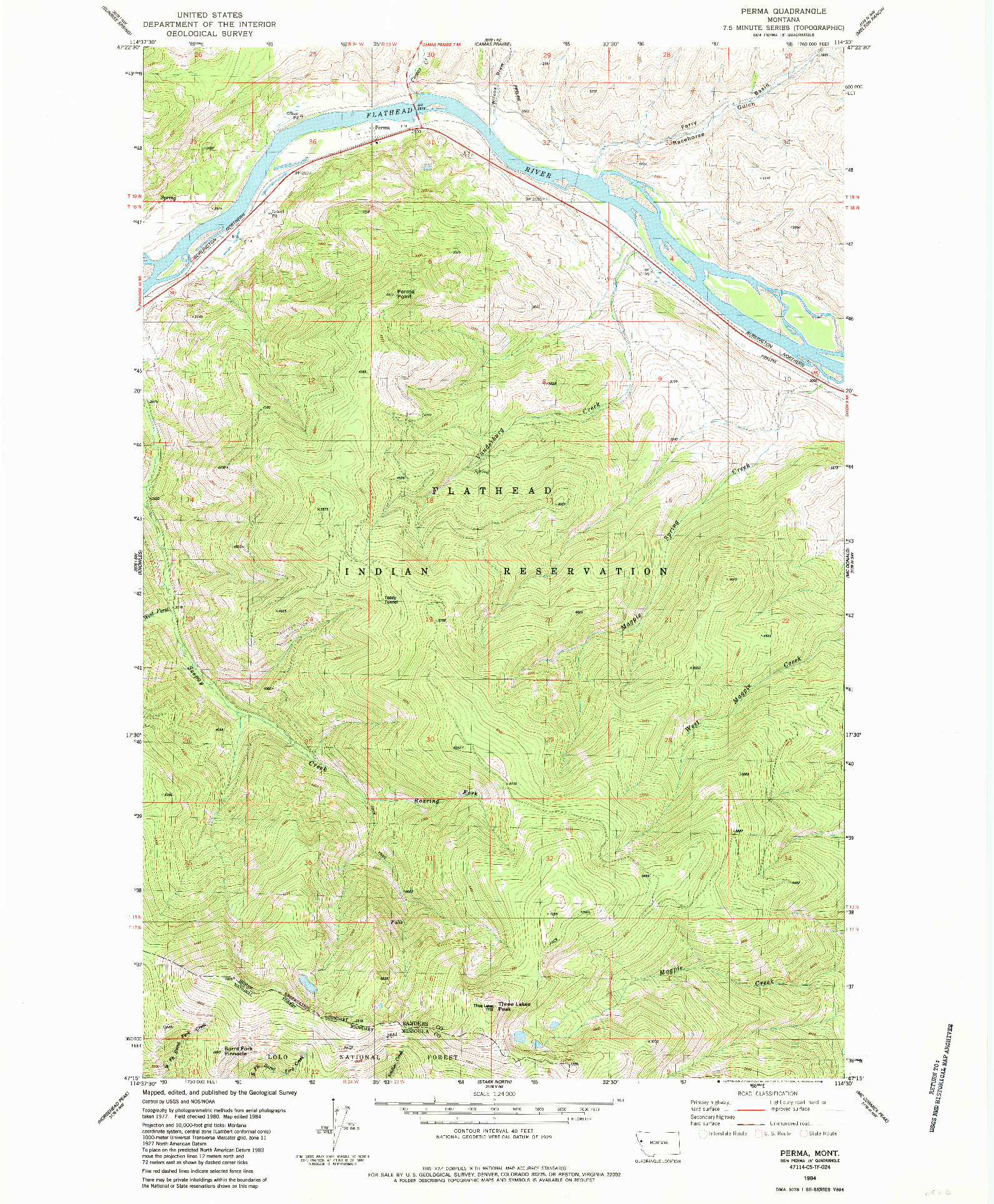 USGS 1:24000-SCALE QUADRANGLE FOR PERMA, MT 1984