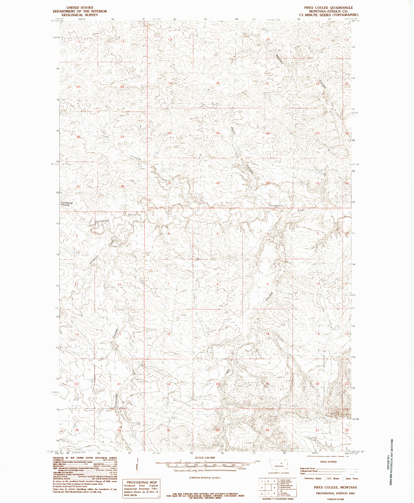 USGS 1:24000-SCALE QUADRANGLE FOR PIPES COULEE, MT 1985