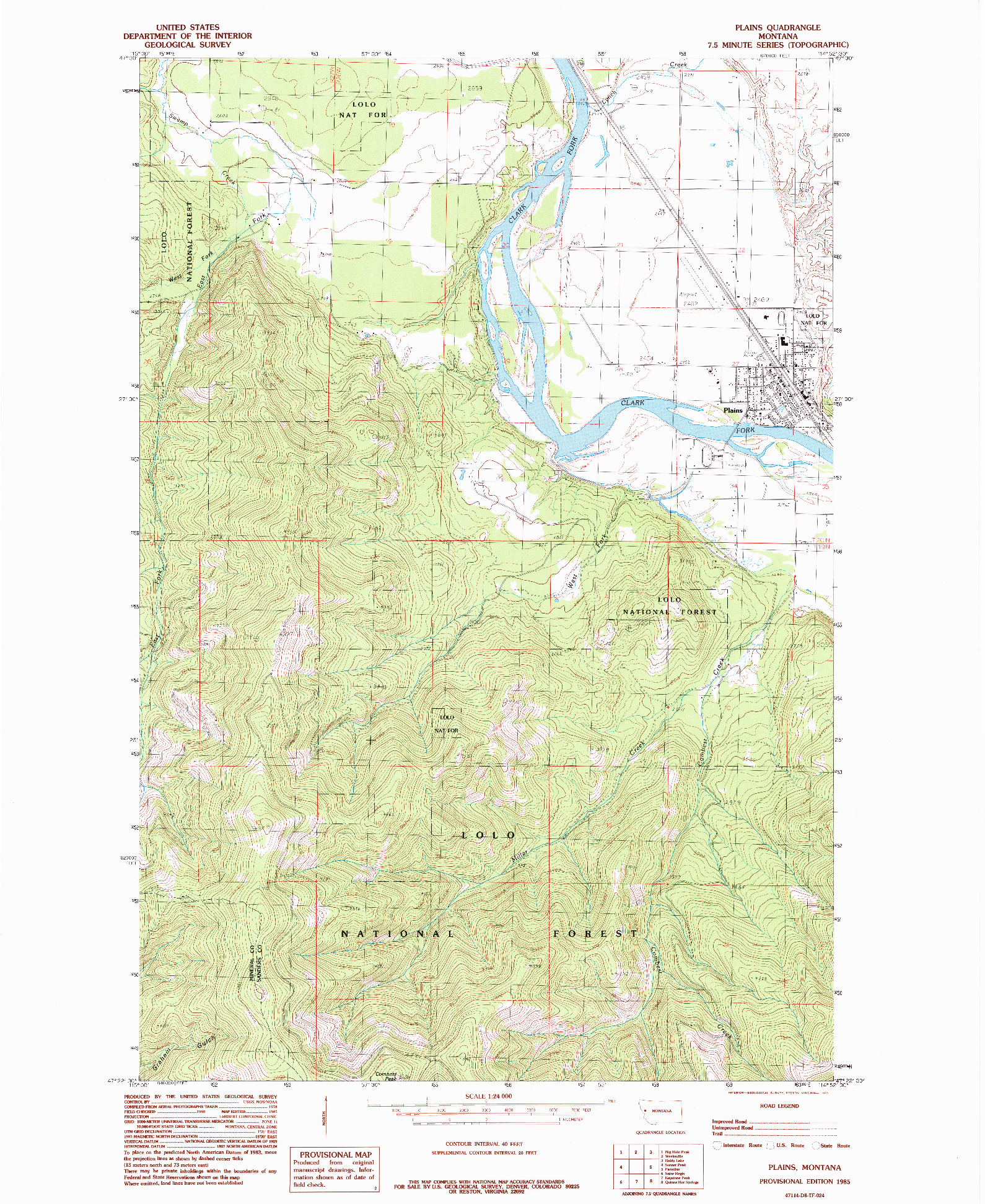 USGS 1:24000-SCALE QUADRANGLE FOR PLAINS, MT 1985