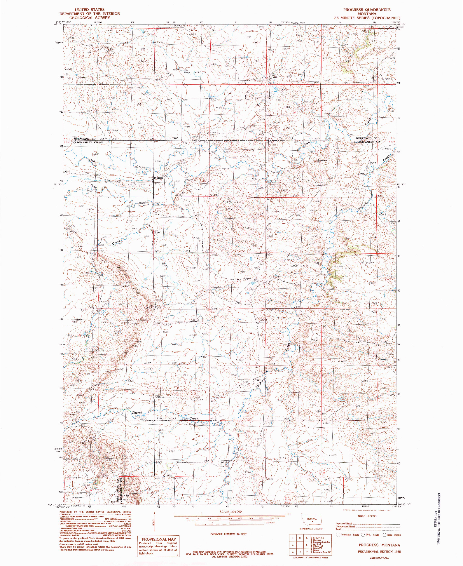 USGS 1:24000-SCALE QUADRANGLE FOR PROGRESS, MT 1985