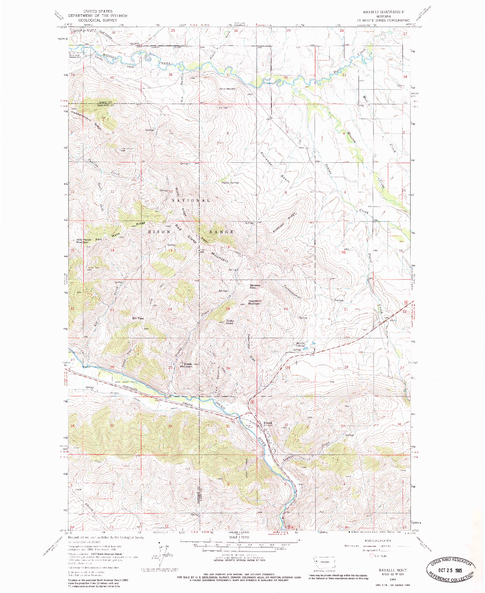 USGS 1:24000-SCALE QUADRANGLE FOR RAVALLI, MT 1964