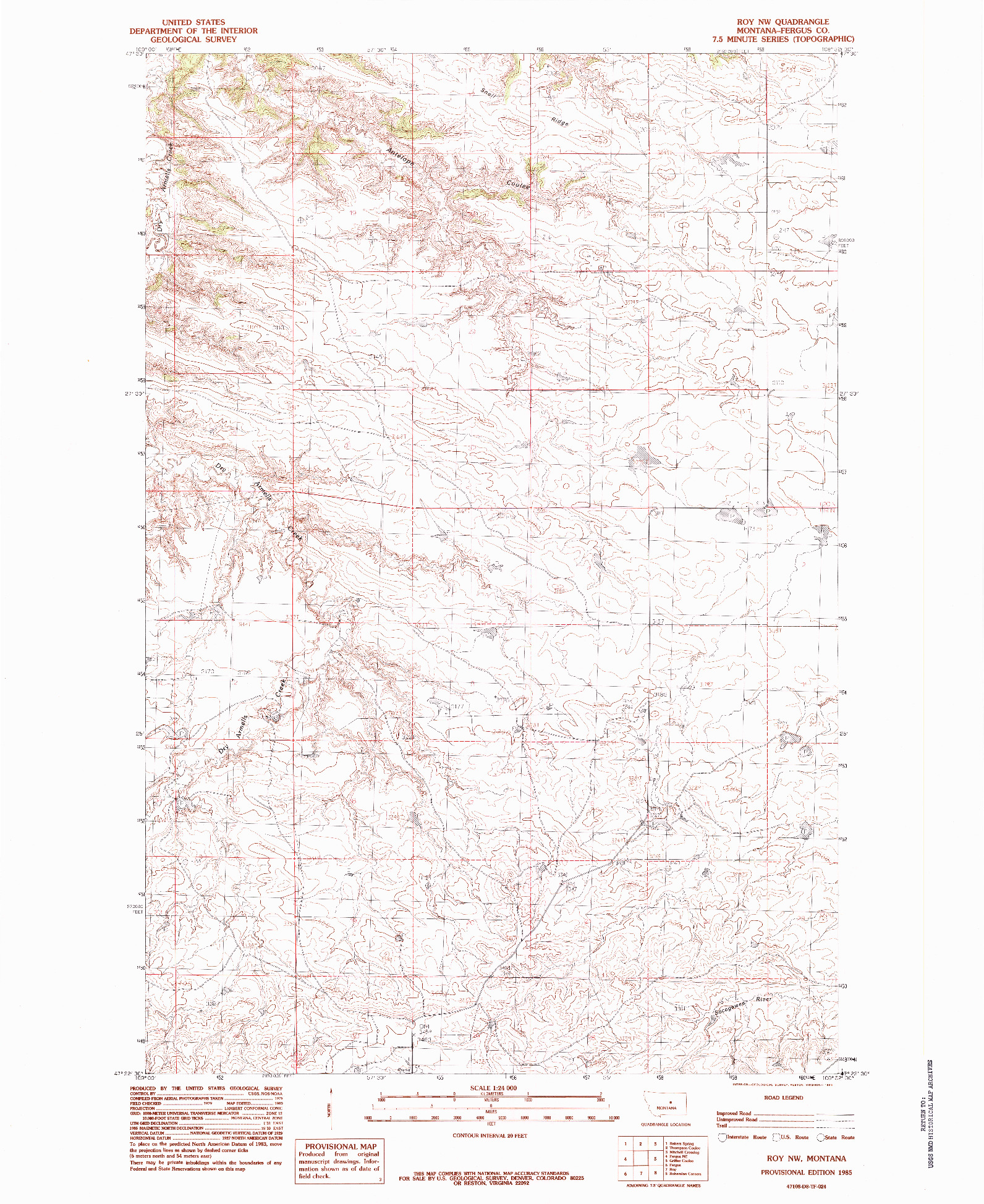 USGS 1:24000-SCALE QUADRANGLE FOR ROY NW, MT 1985