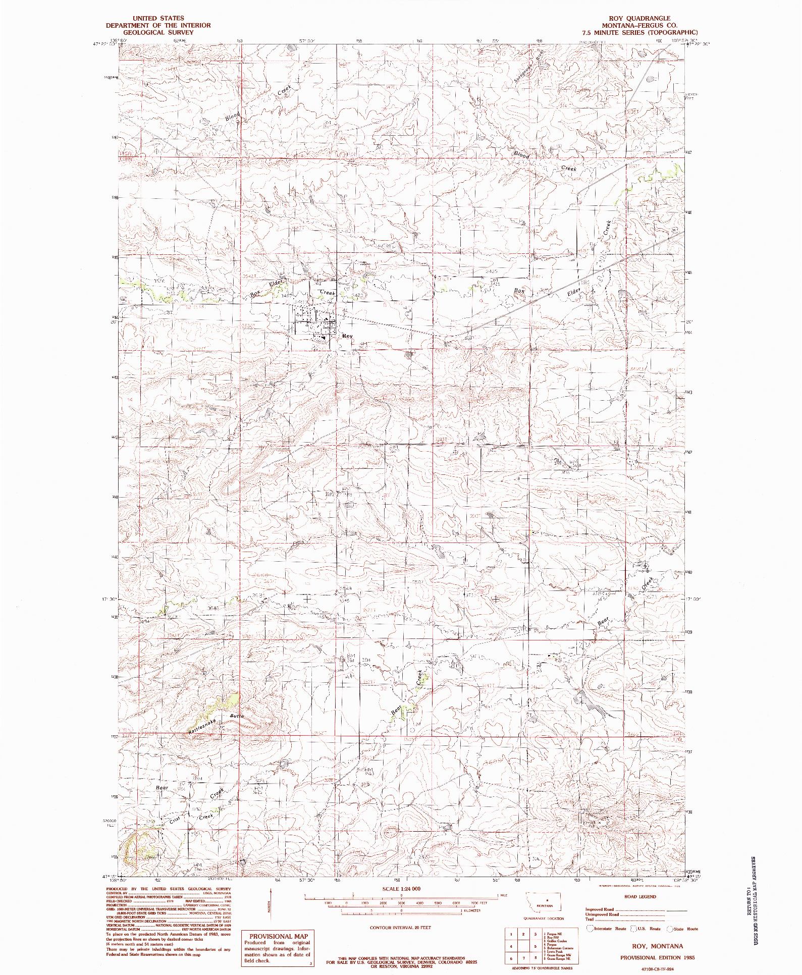 USGS 1:24000-SCALE QUADRANGLE FOR ROY, MT 1985