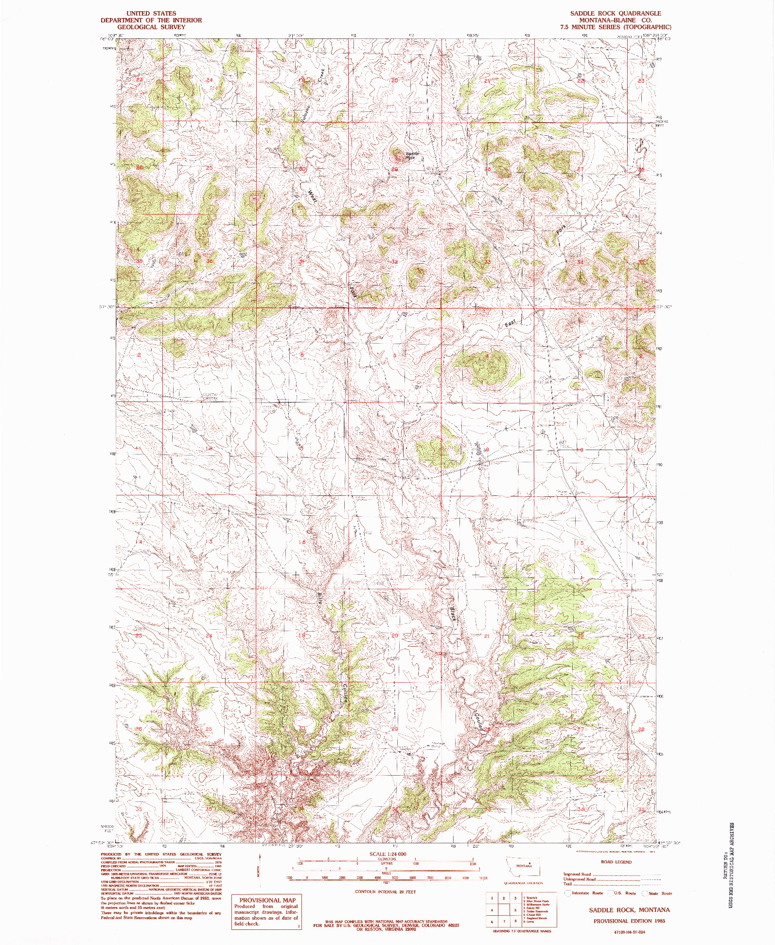 USGS 1:24000-SCALE QUADRANGLE FOR SADDLE ROCK, MT 1985