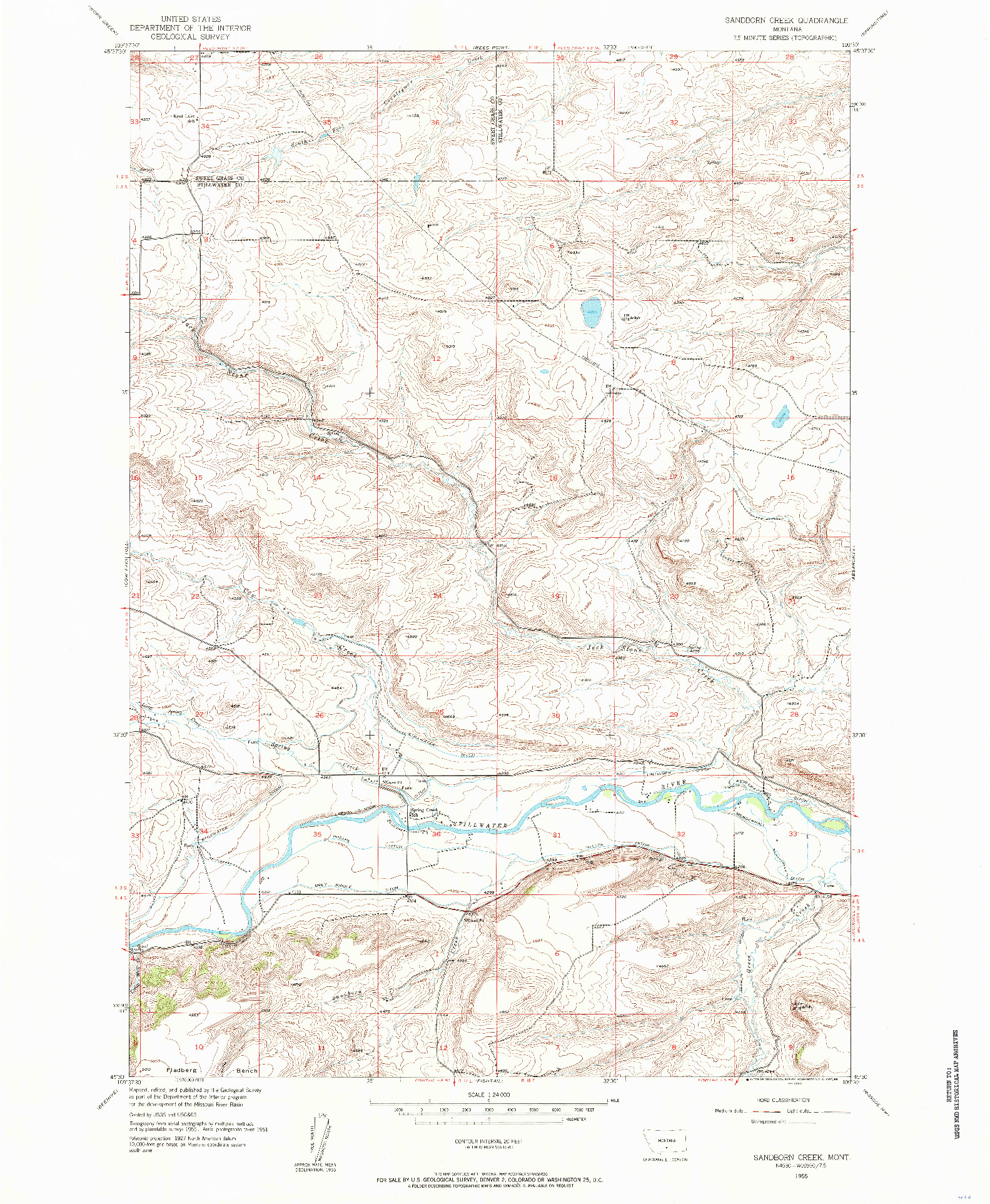 USGS 1:24000-SCALE QUADRANGLE FOR SANDBORN CREEK, MT 1955