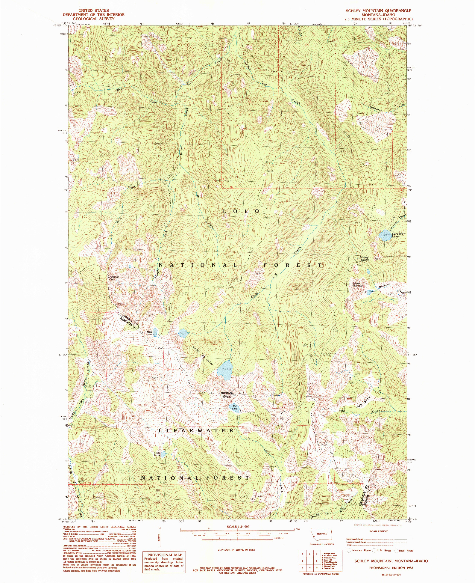USGS 1:24000-SCALE QUADRANGLE FOR SCHLEY MOUNTAIN, MT 1985