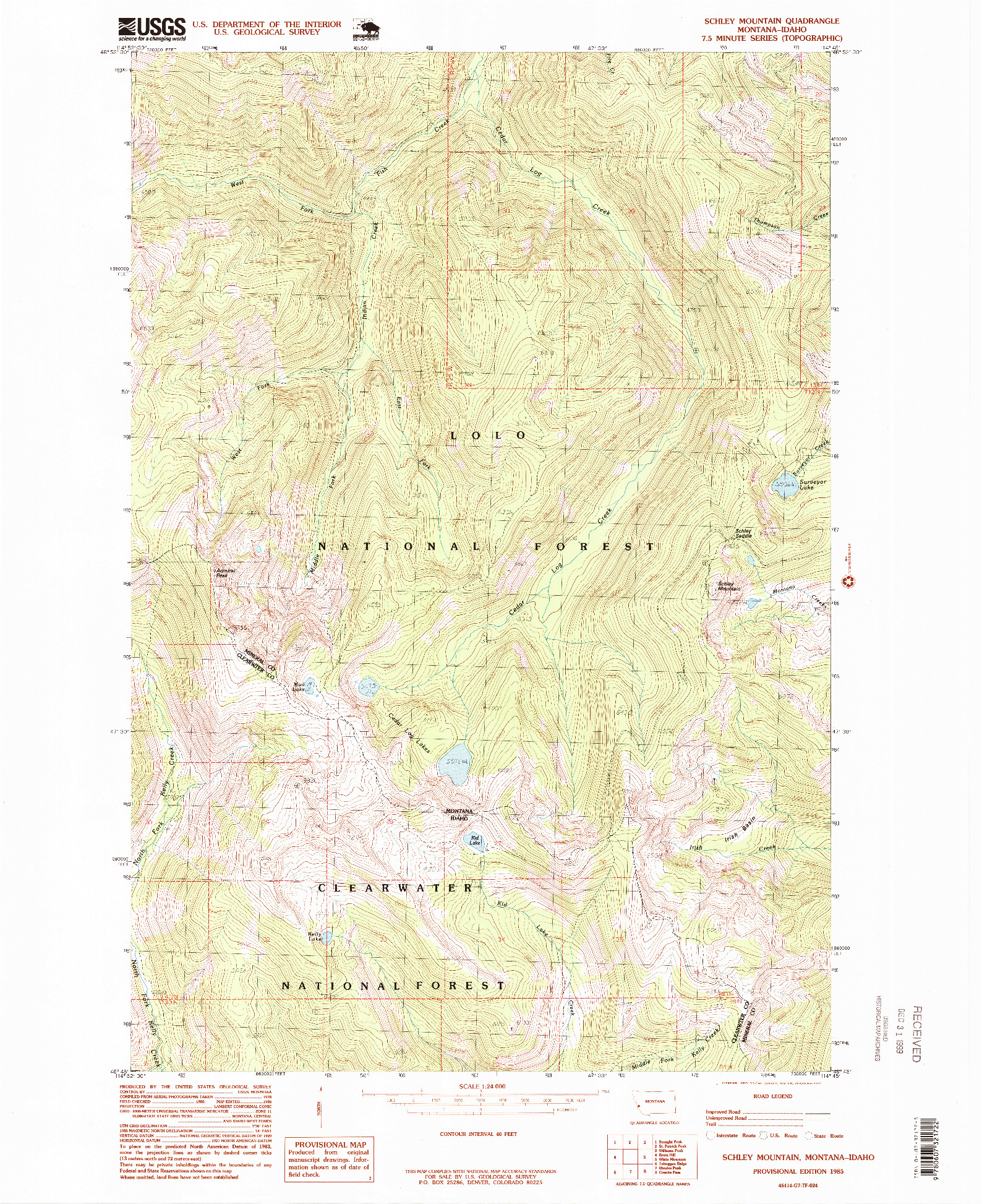 USGS 1:24000-SCALE QUADRANGLE FOR SCHLEY MOUNTAIN, MT 1985