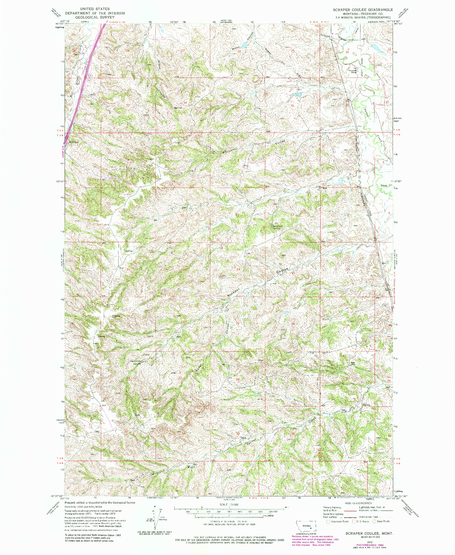 USGS 1:24000-SCALE QUADRANGLE FOR SCRAPER COULEE, MT 1972