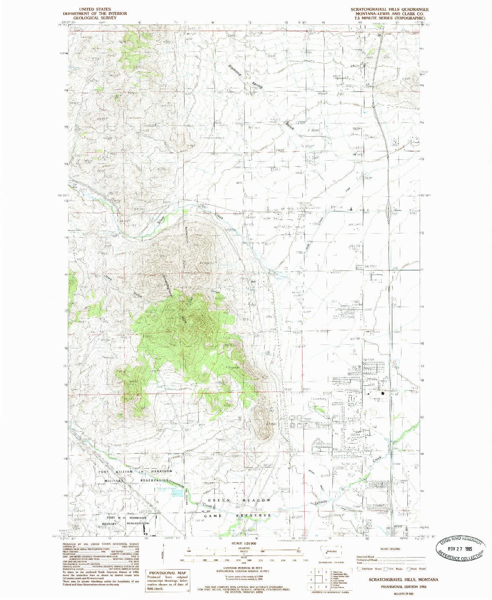 USGS 1:24000-SCALE QUADRANGLE FOR SCRATCHGRAVEL HILLS, MT 1985