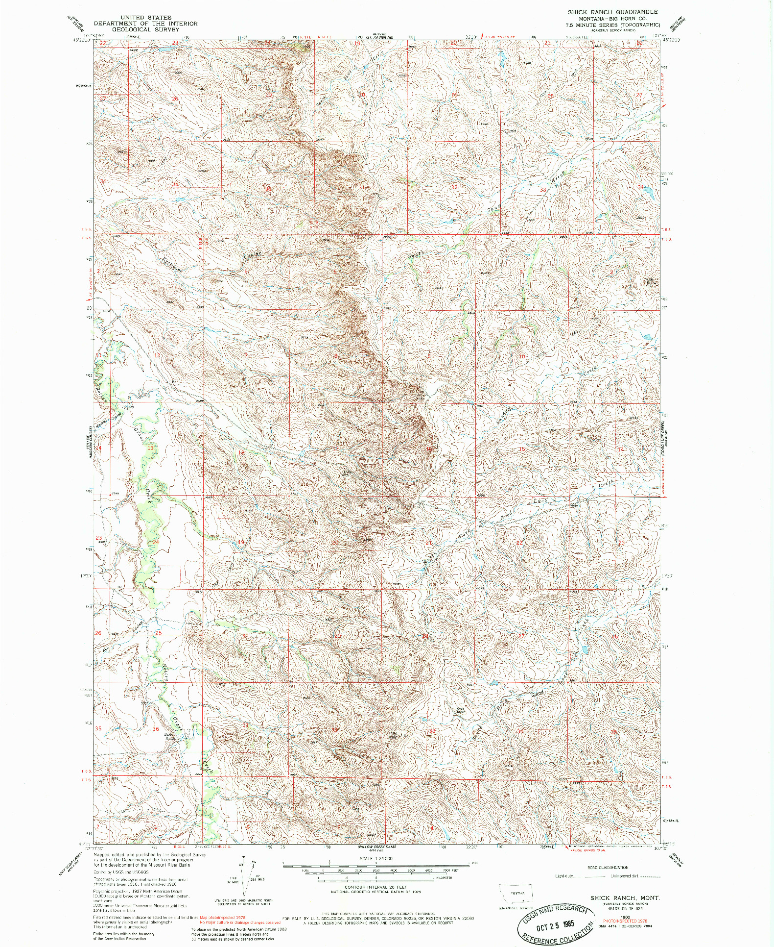 USGS 1:24000-SCALE QUADRANGLE FOR SHICK RANCH, MT 1960