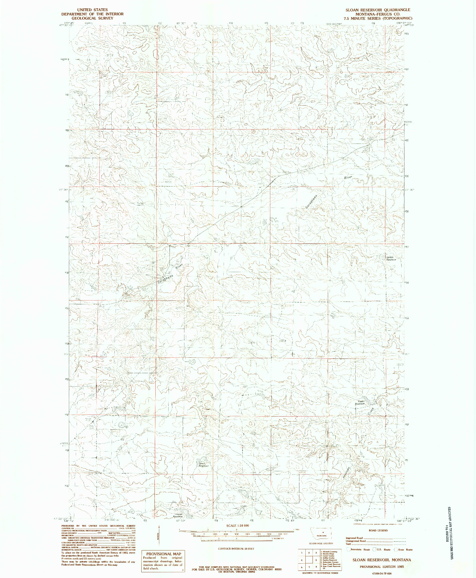 USGS 1:24000-SCALE QUADRANGLE FOR SLOAN RESERVOIR, MT 1985