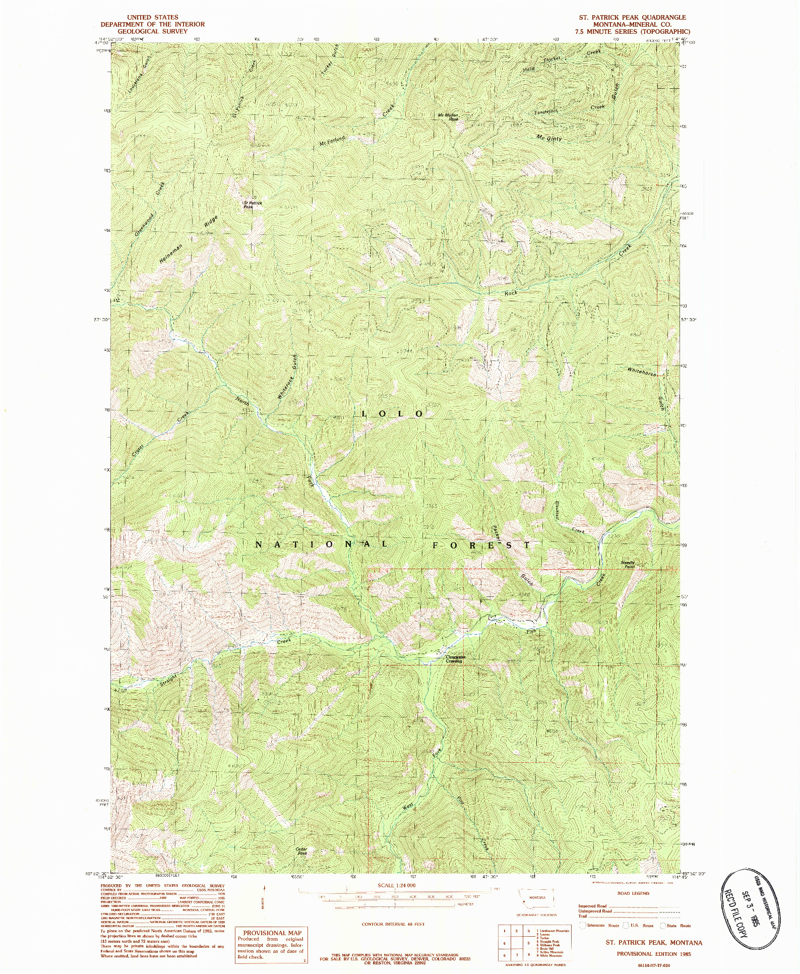 USGS 1:24000-SCALE QUADRANGLE FOR ST PATRICK PEAK, MT 1985