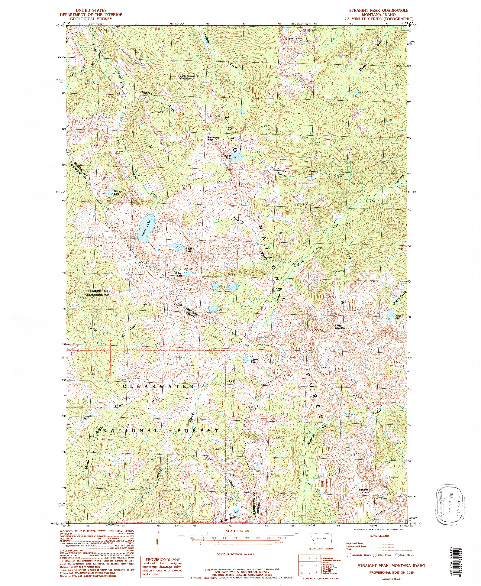 USGS 1:24000-SCALE QUADRANGLE FOR STRAIGHT PEAK, MT 1985