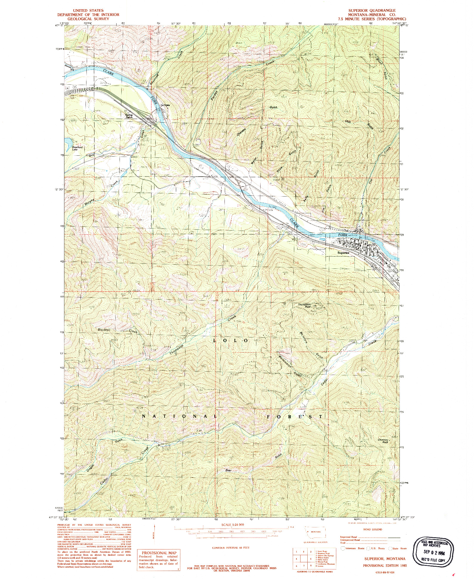 USGS 1:24000-SCALE QUADRANGLE FOR SUPERIOR, MT 1985