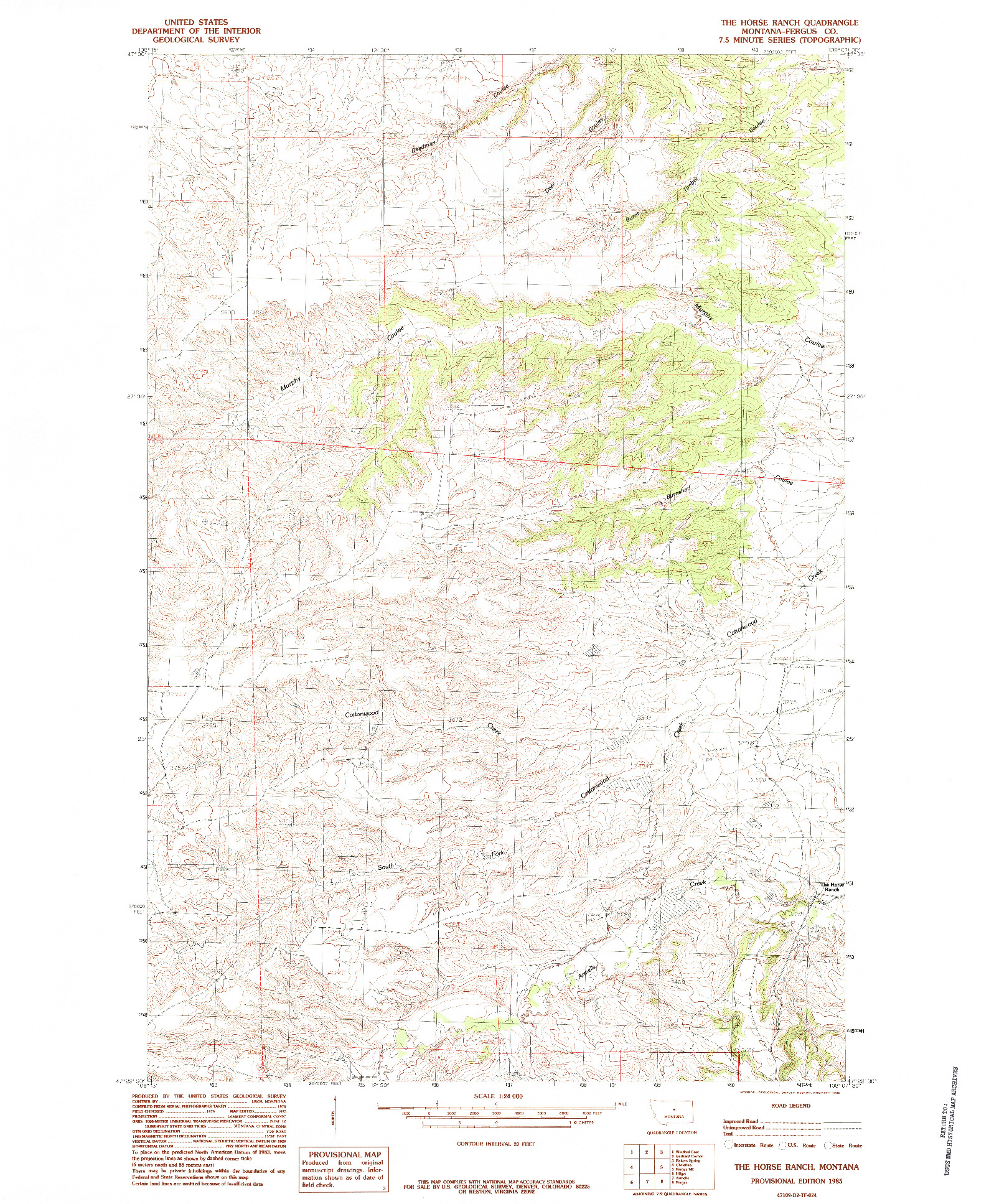 USGS 1:24000-SCALE QUADRANGLE FOR THE HORSE RANCH, MT 1985