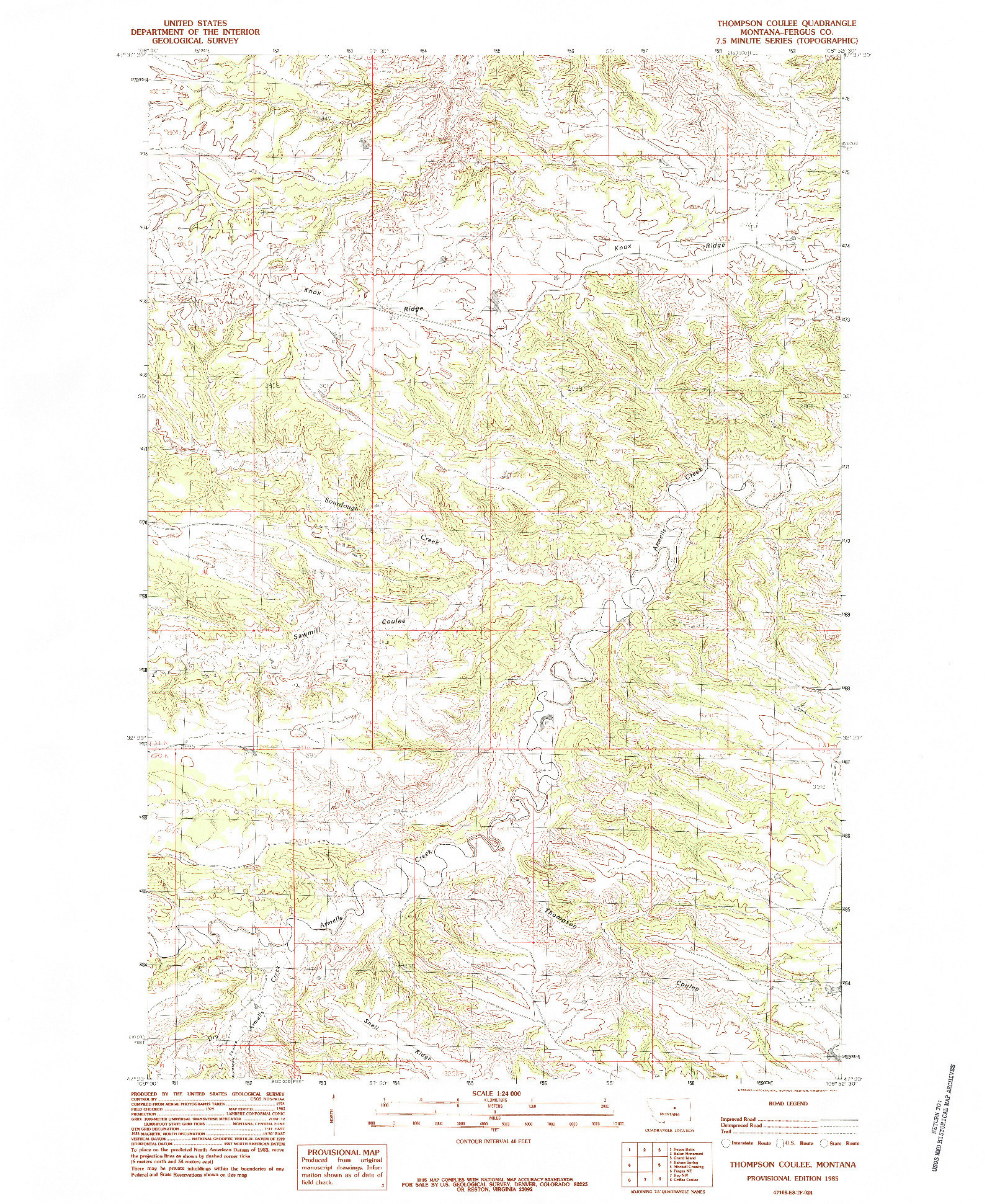 USGS 1:24000-SCALE QUADRANGLE FOR THOMPSON COULEE, MT 1985