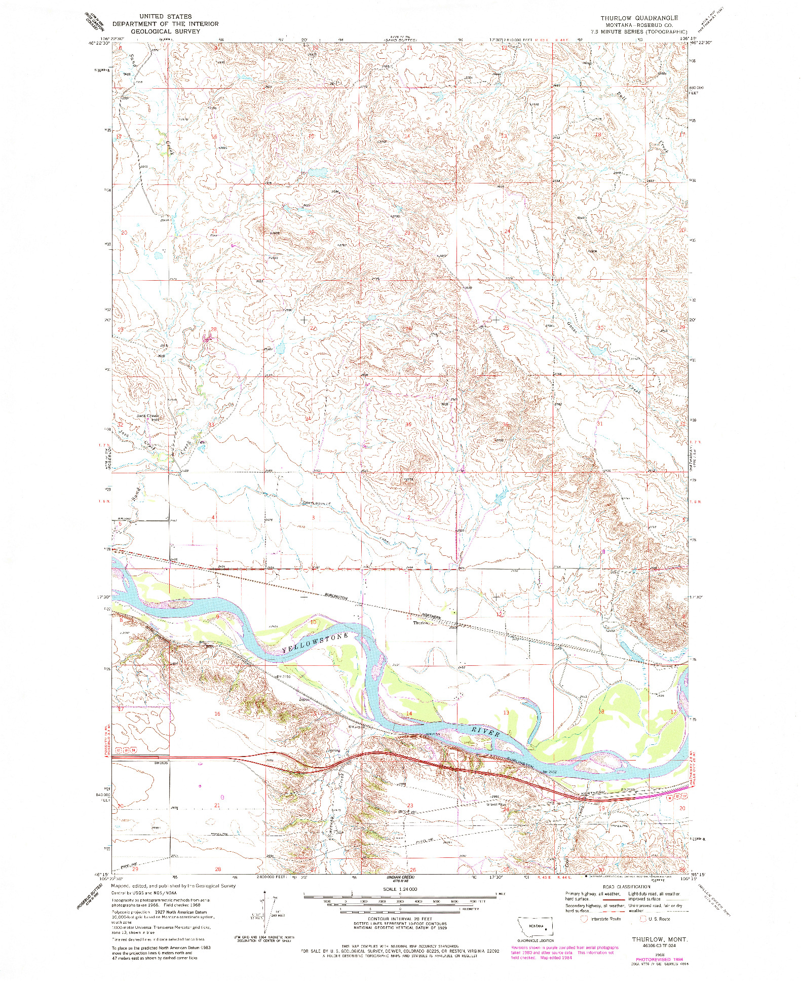 USGS 1:24000-SCALE QUADRANGLE FOR THURLOW, MT 1968