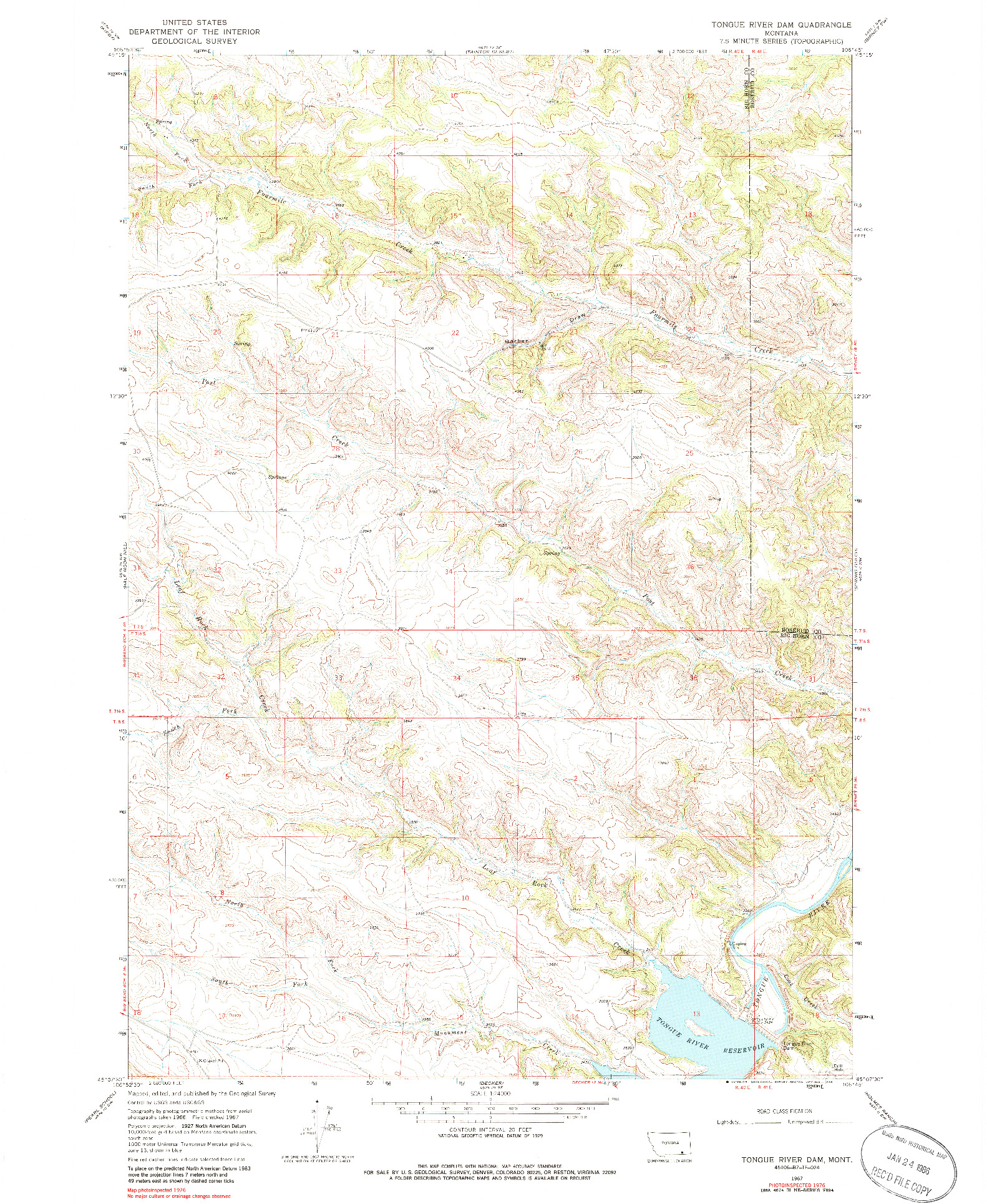 USGS 1:24000-SCALE QUADRANGLE FOR TONGUE RIVER DAM, MT 1967